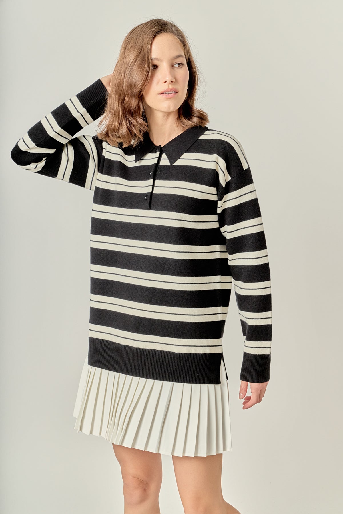 Stripe Polo Mixed Media Mini Dress