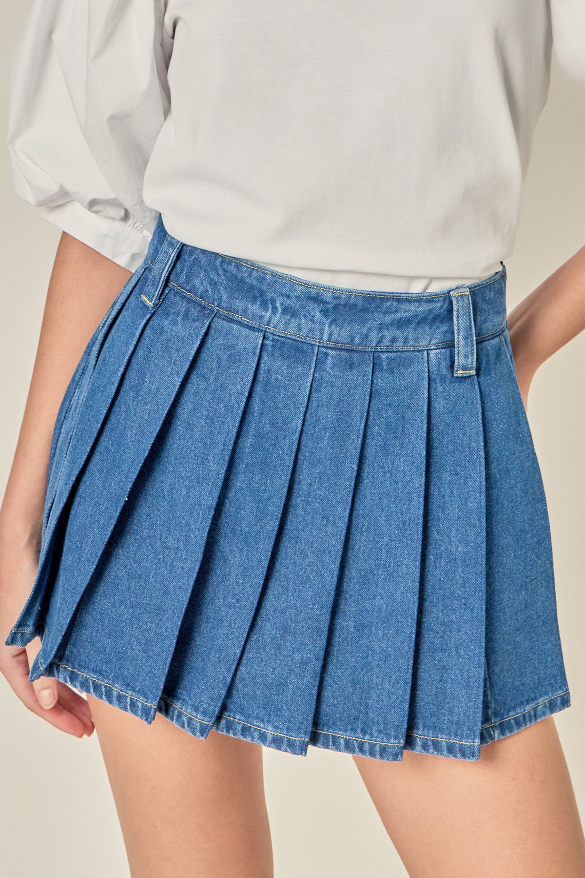 Pleated Denim Skort