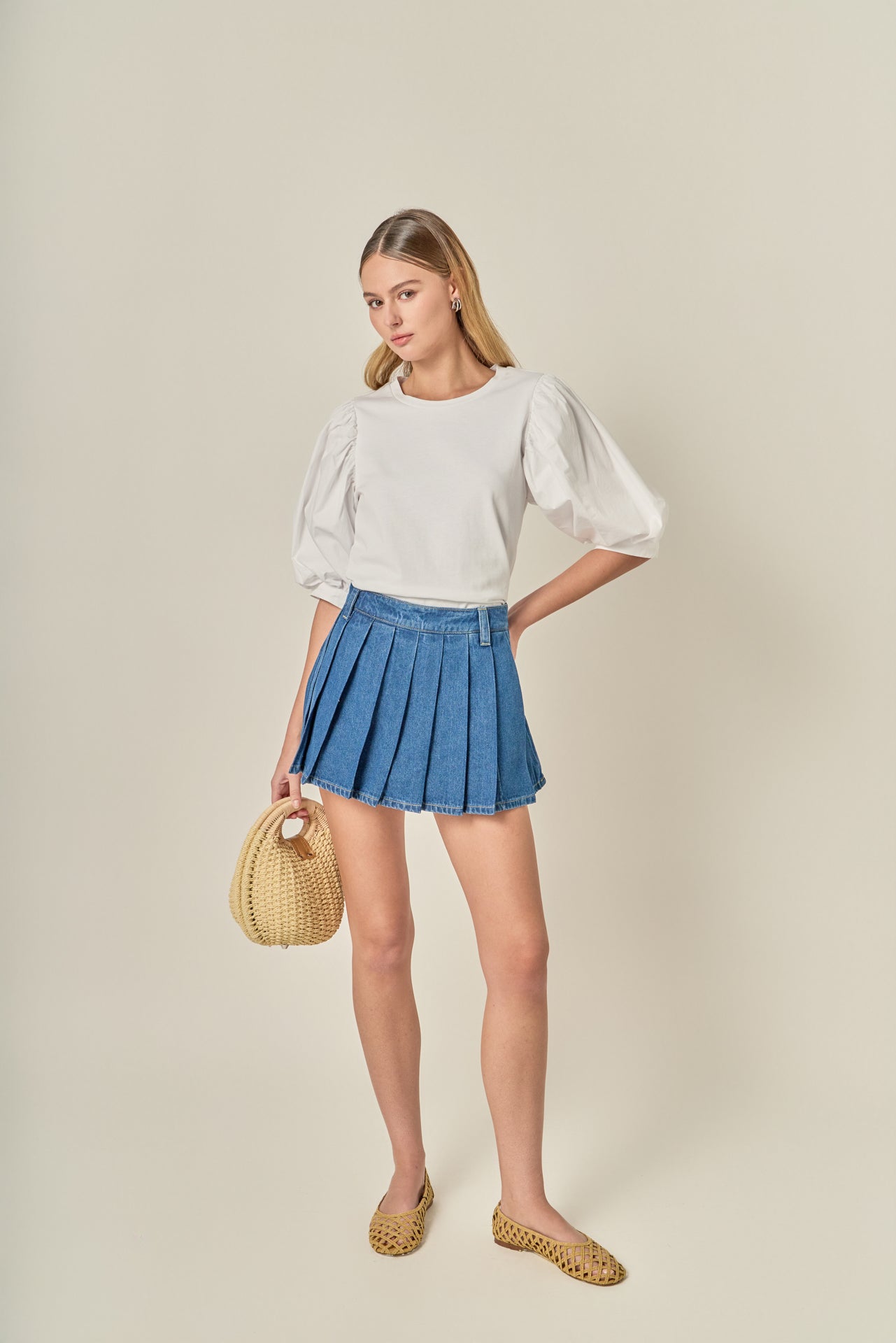 Pleated Denim Skort