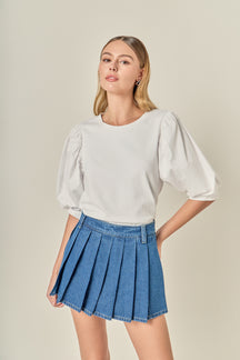 Pleated Denim Skort