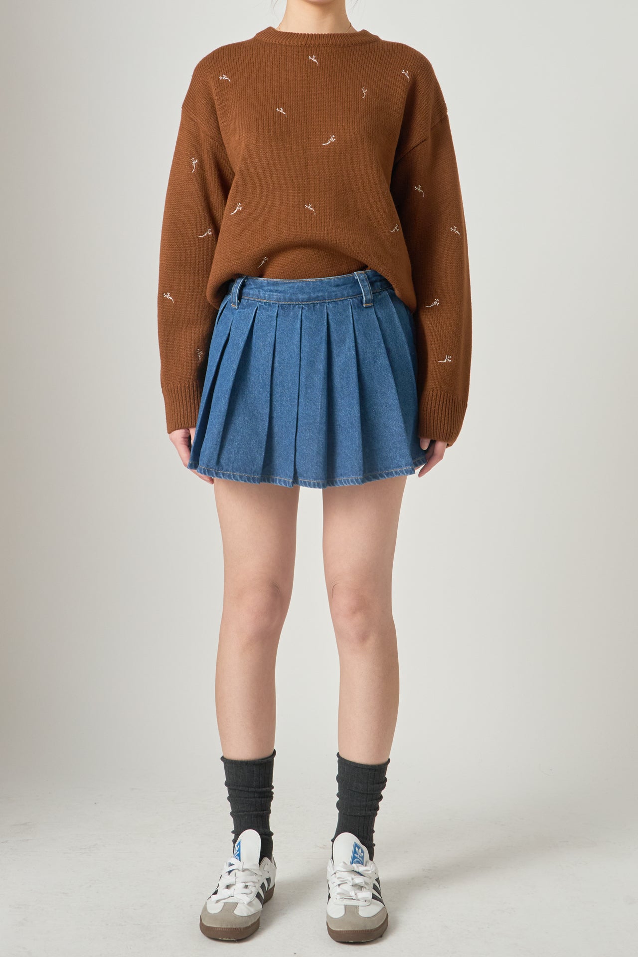 Pleated Denim Skort
