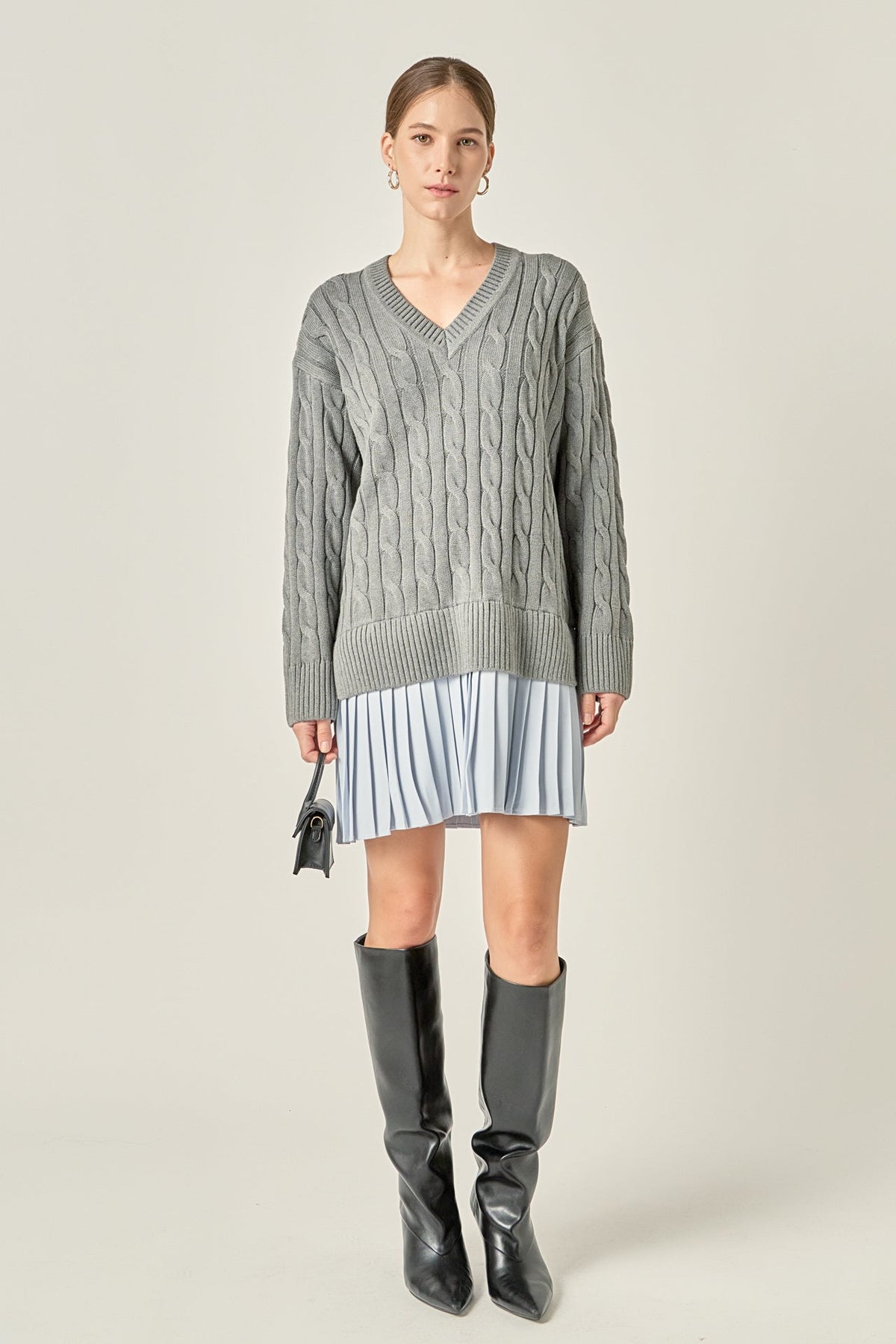 Cable Knit Pleated Mini Dress