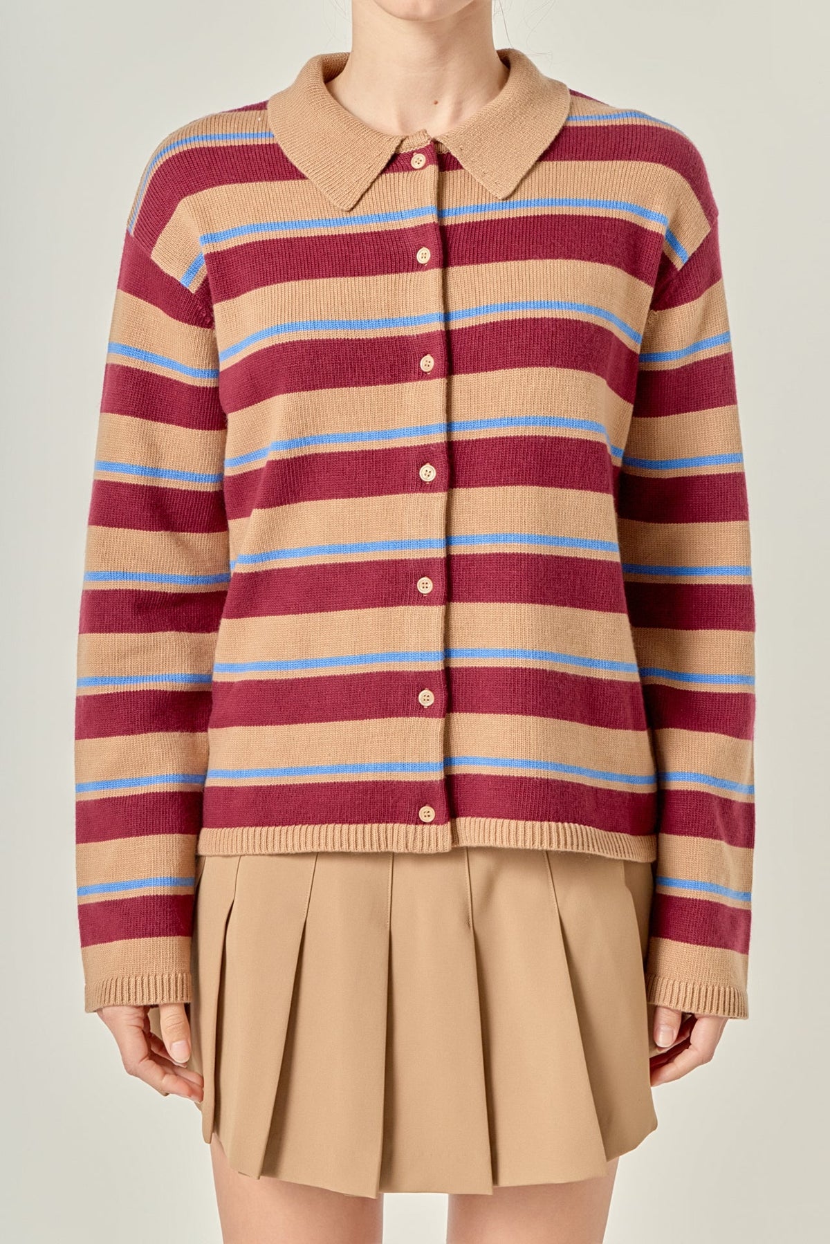Striped Collar Shirt Cardigan