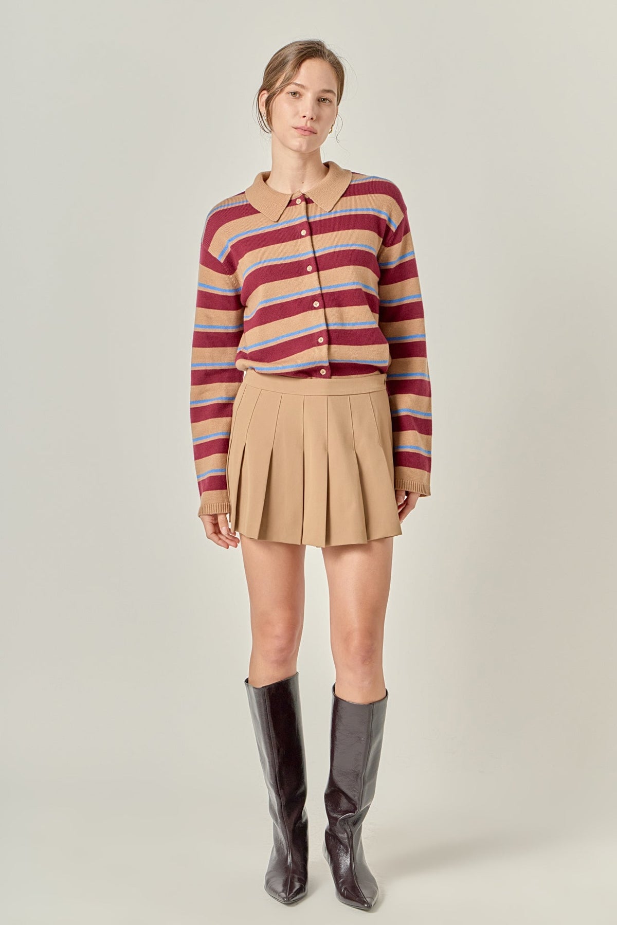Striped Collar Shirt Cardigan