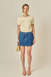 Short Sleeve Knit Top with Bow Detail