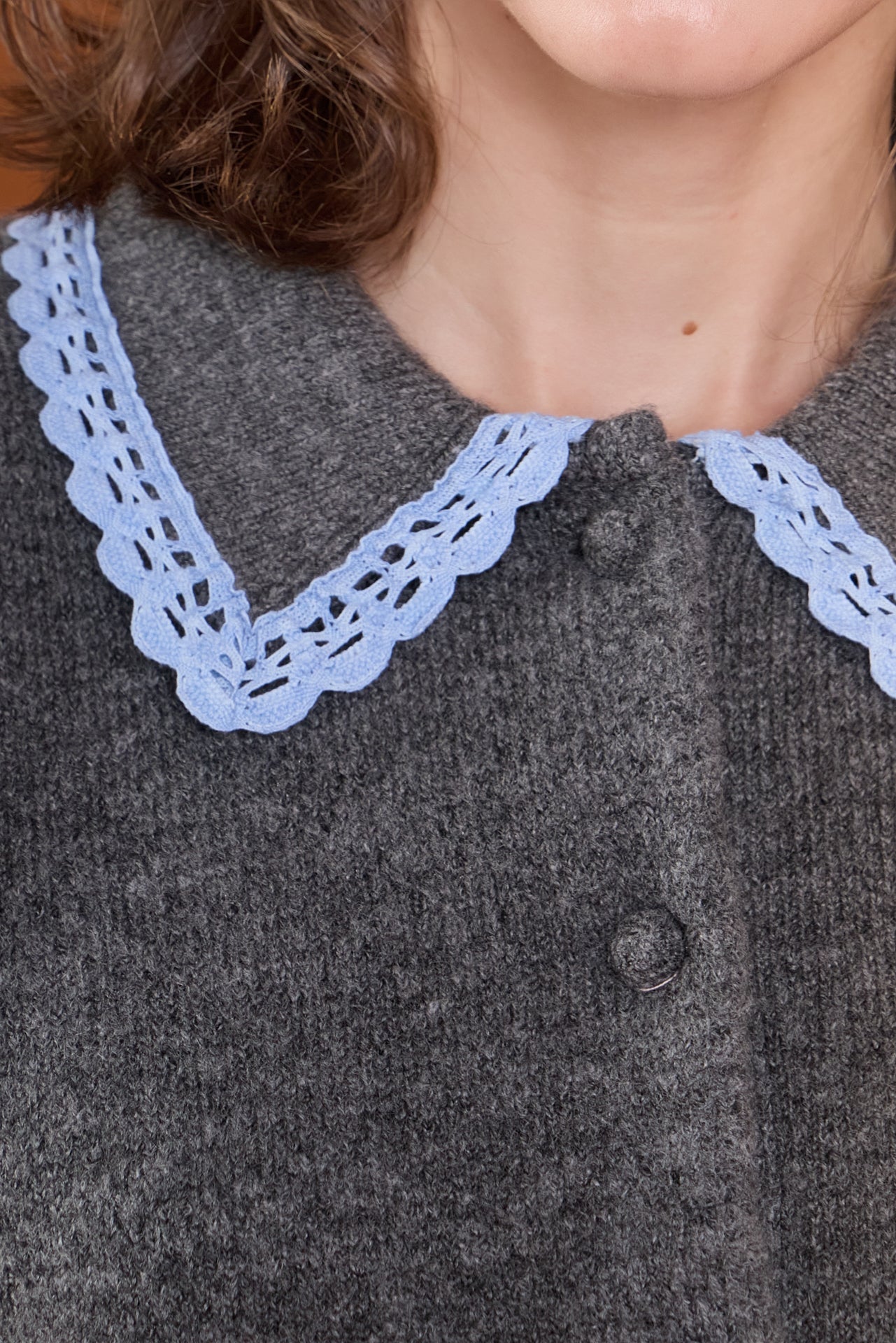 Lace Trimmed Puff Sleeve Knit Cardigan