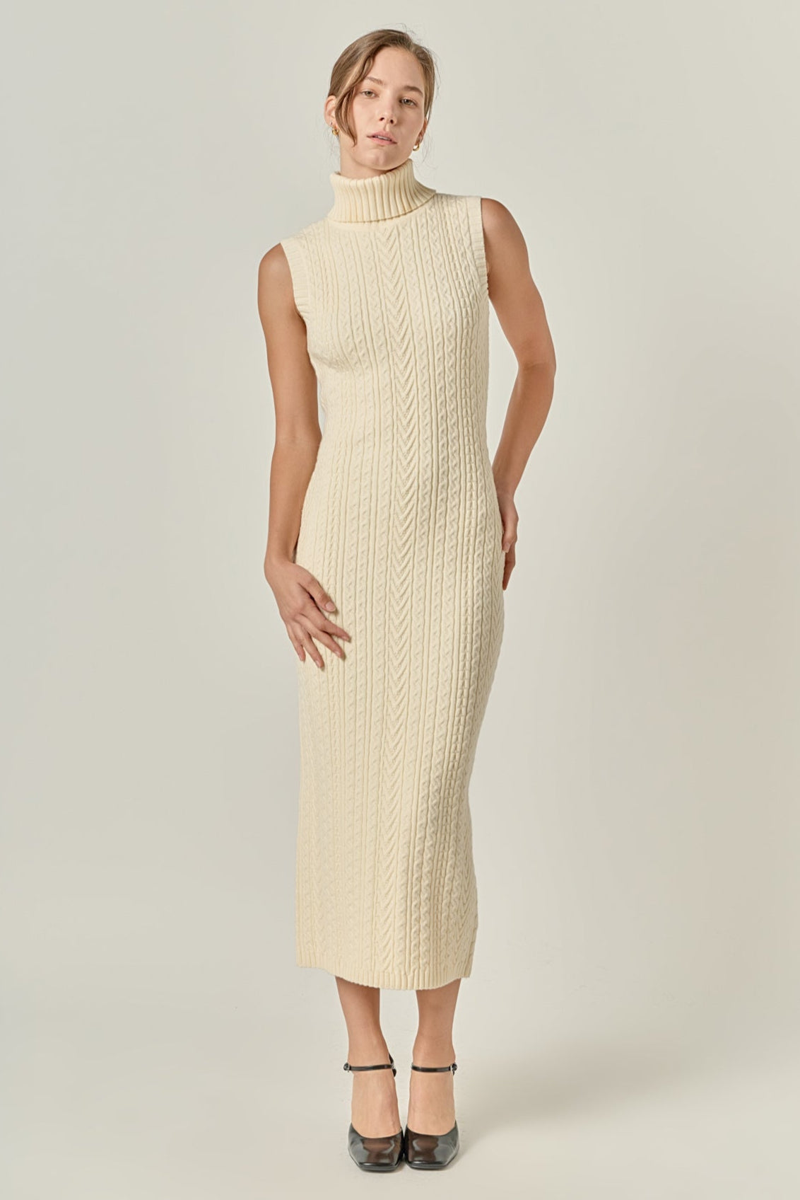 Cable Knit Mock Neck Midi Dress