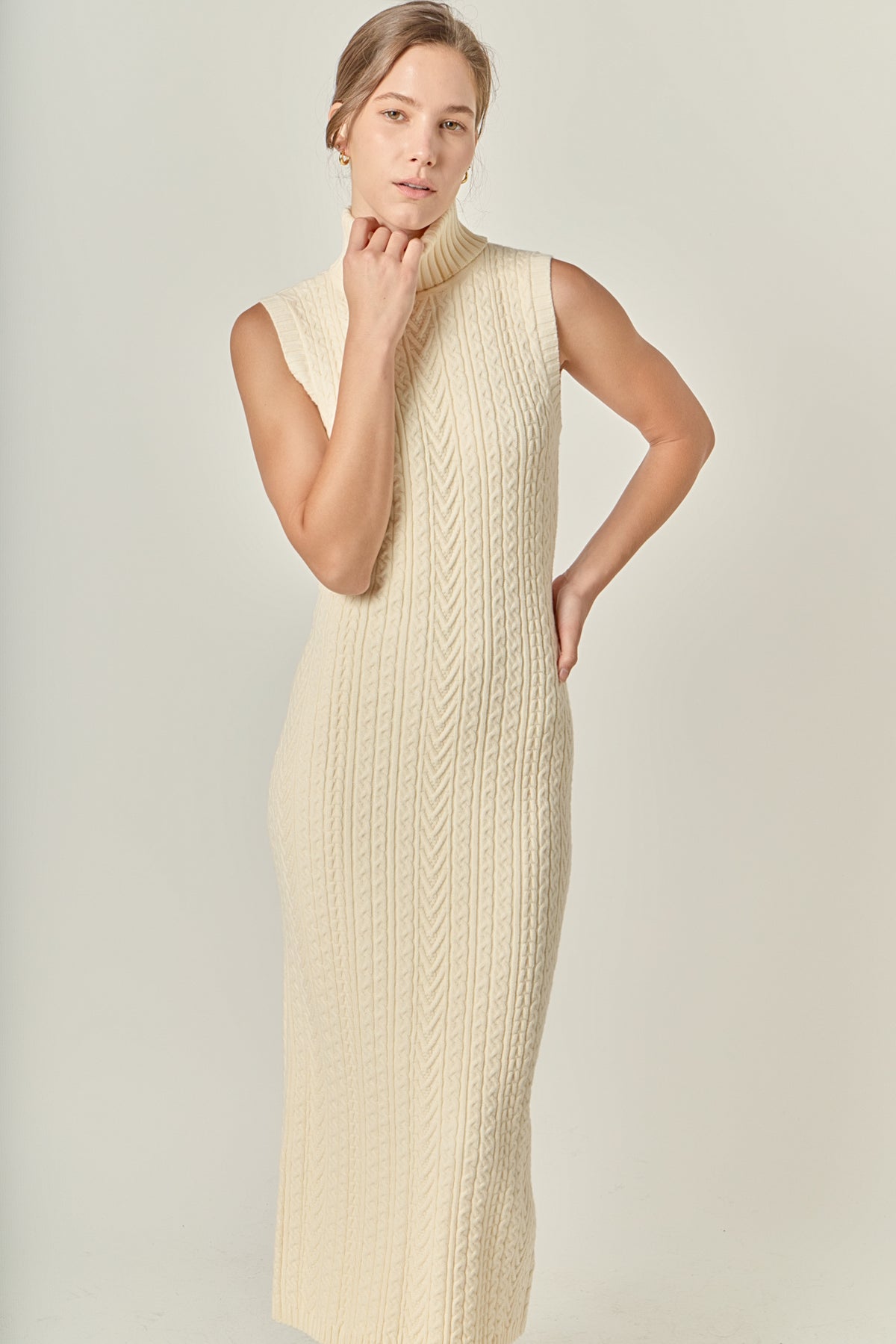 Cable Knit Mock Neck Midi Dress