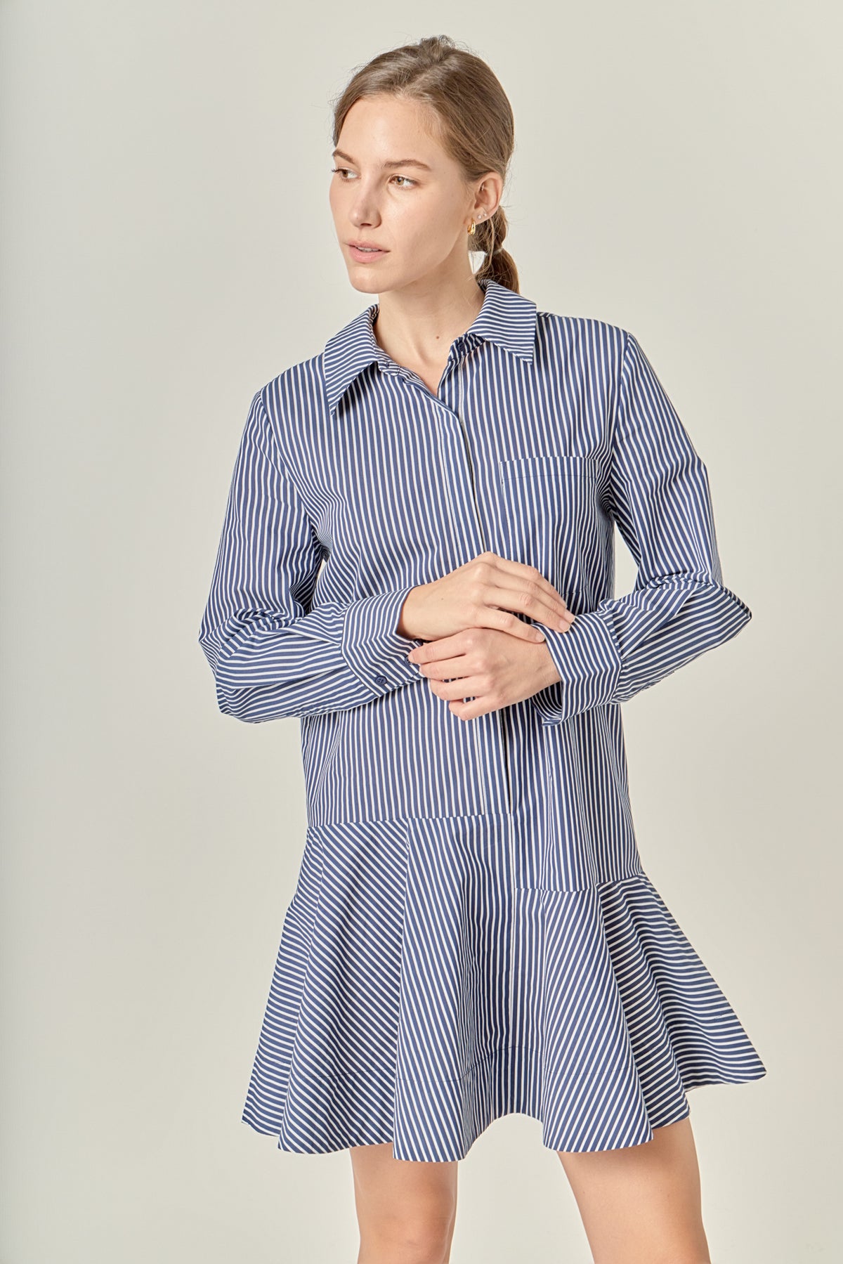 Stripe Collar Flared Skirt Dress