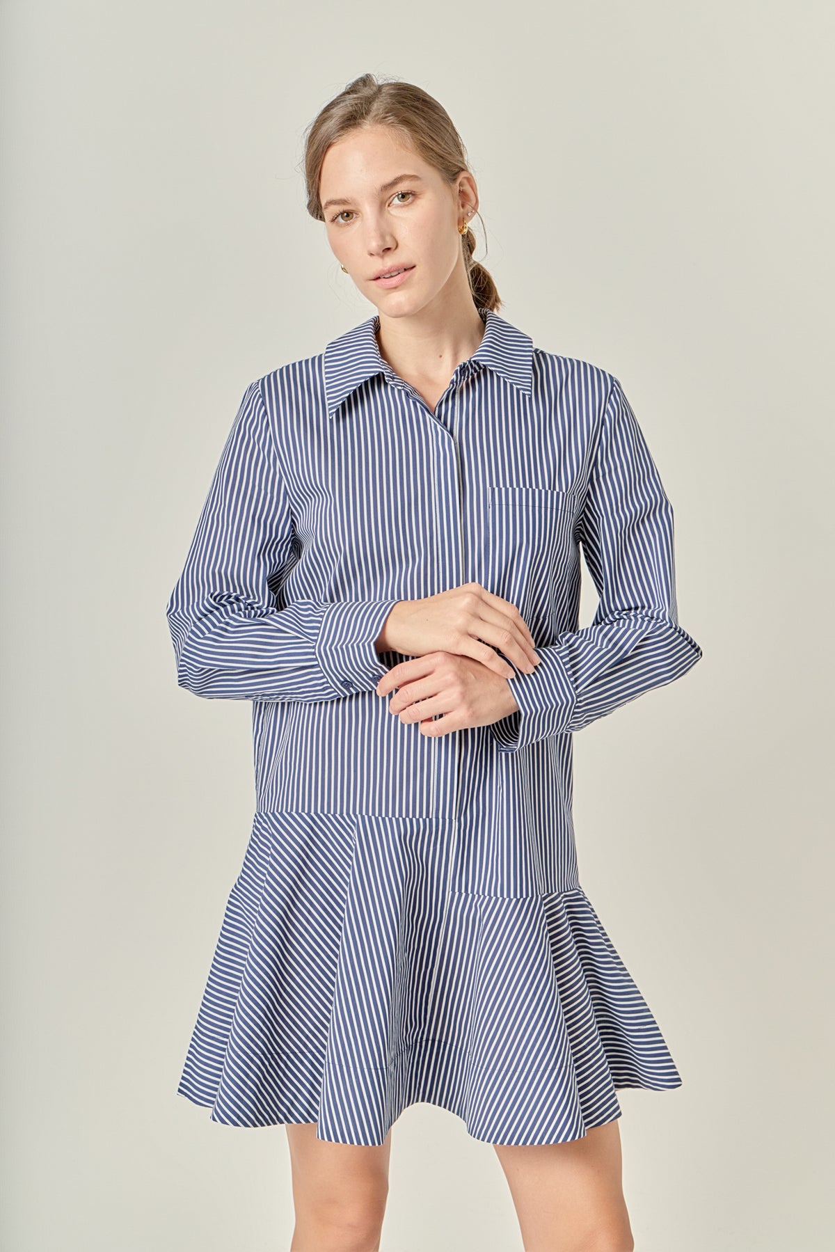 Stripe Collar Flared Skirt Dress