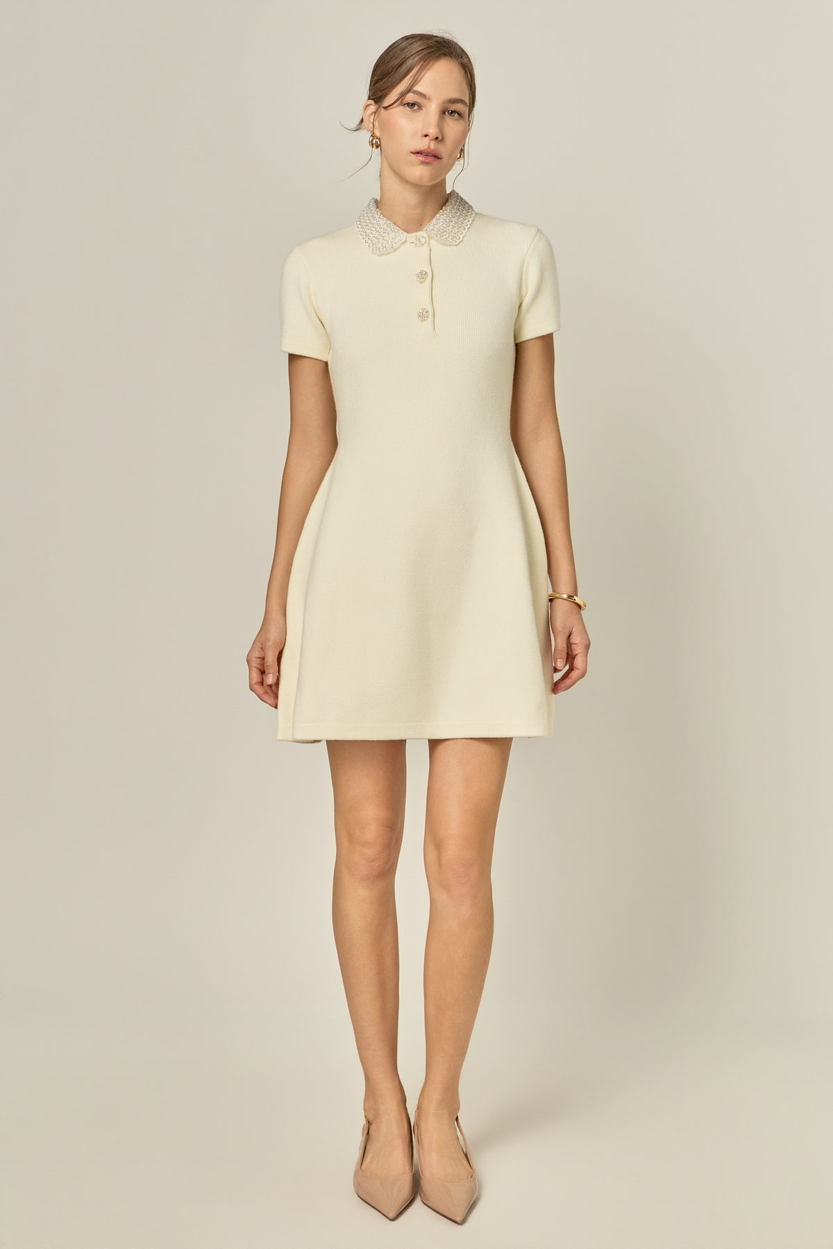 Detachable Bead Collar Knit Dress