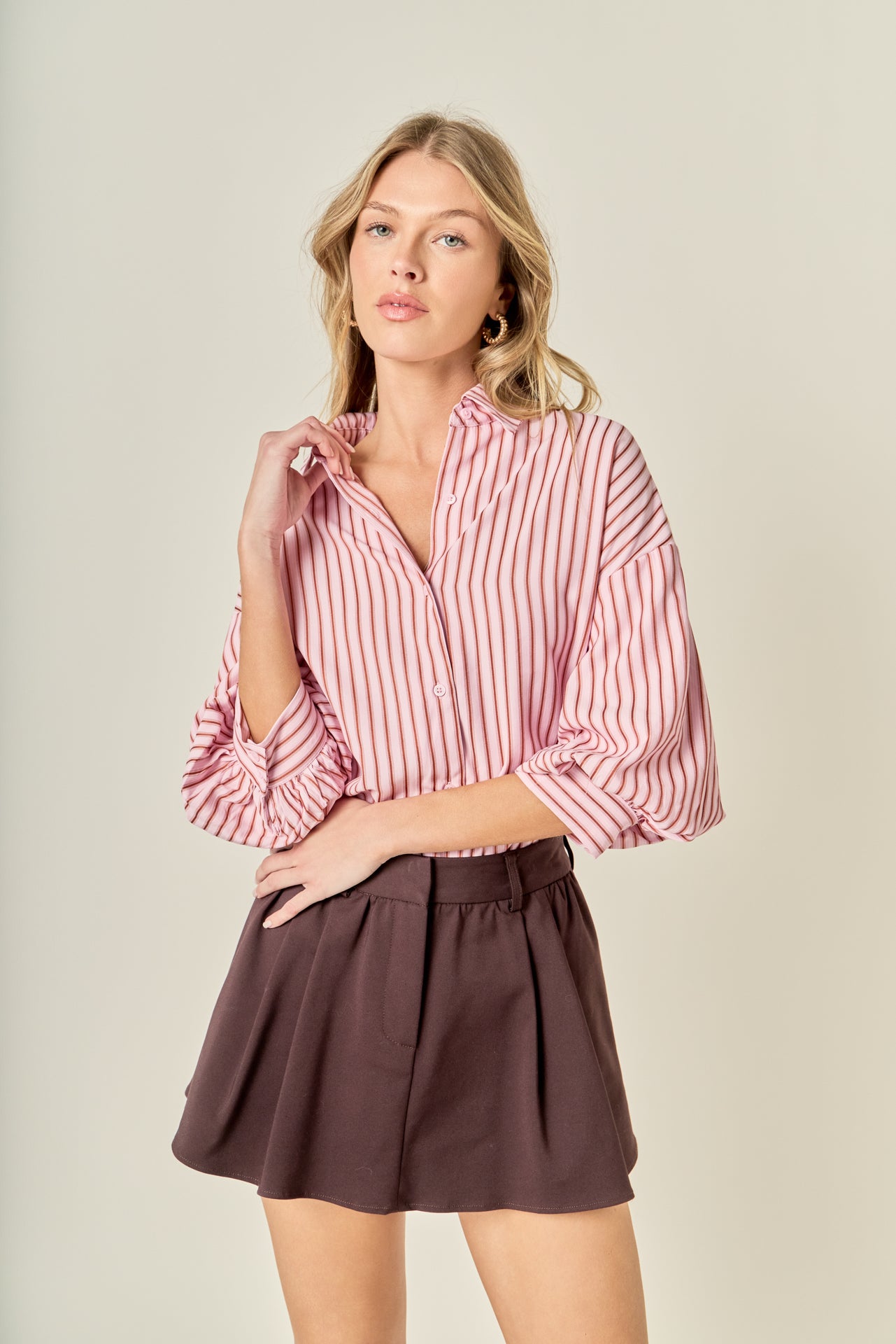 Striped Balloon Sleeve Shirt