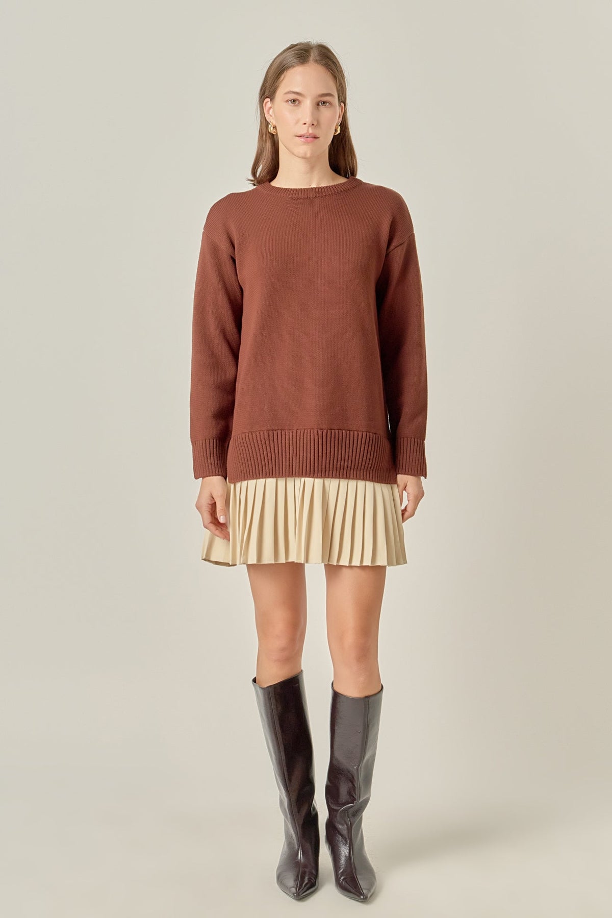 Mixed Media Pleated Mini Dress