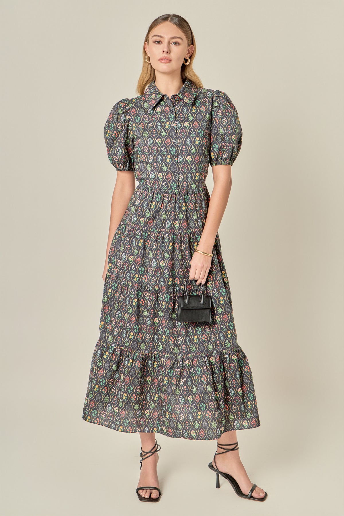 Print Button Up Maxi Dress