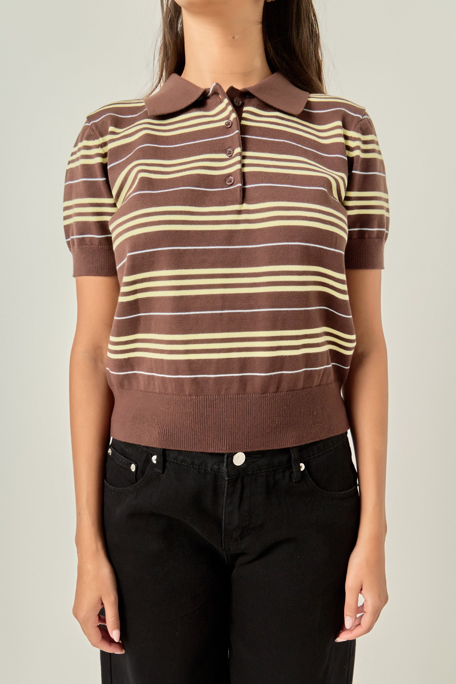 Striped Polo Knit Top