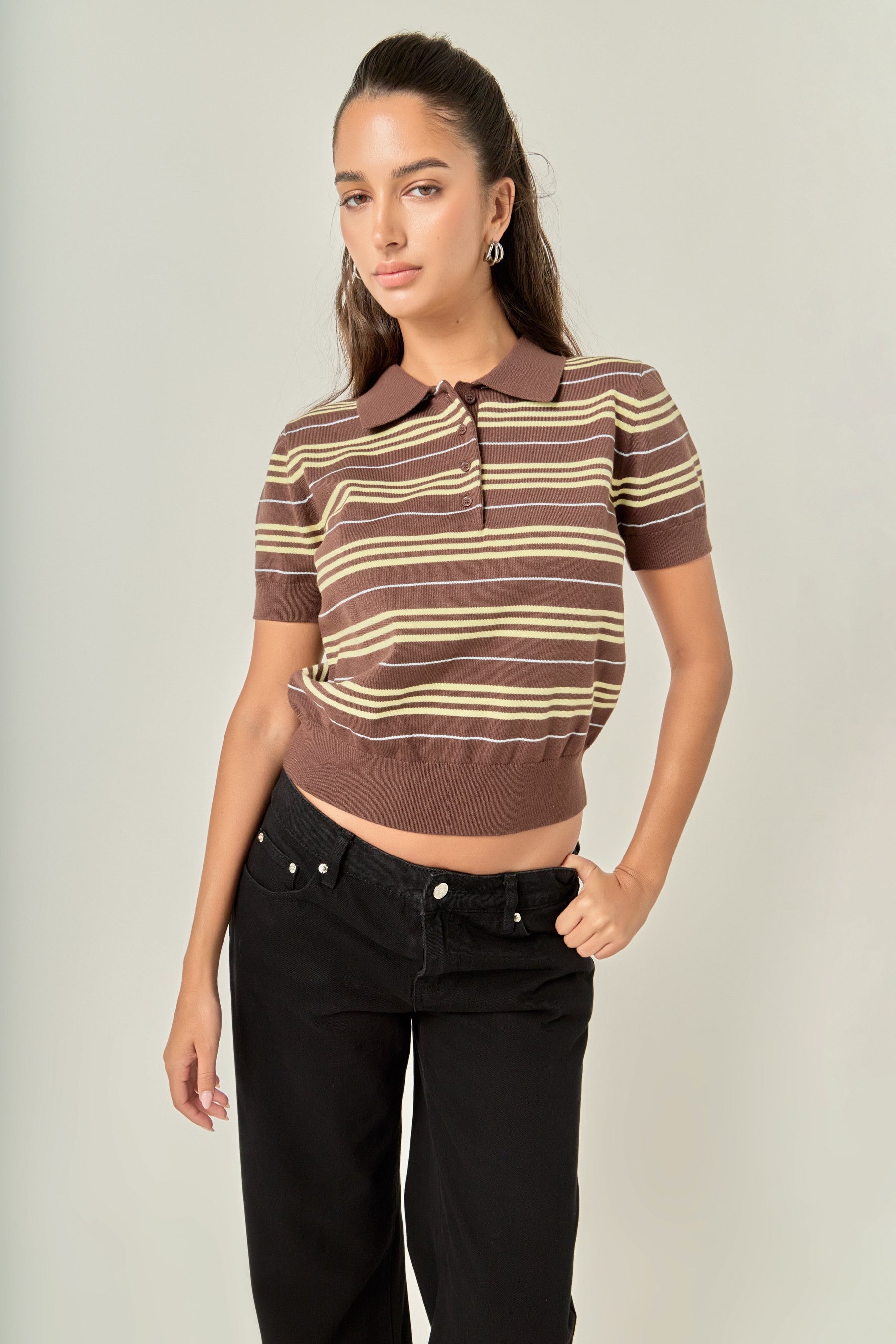 Striped Polo Knit Top