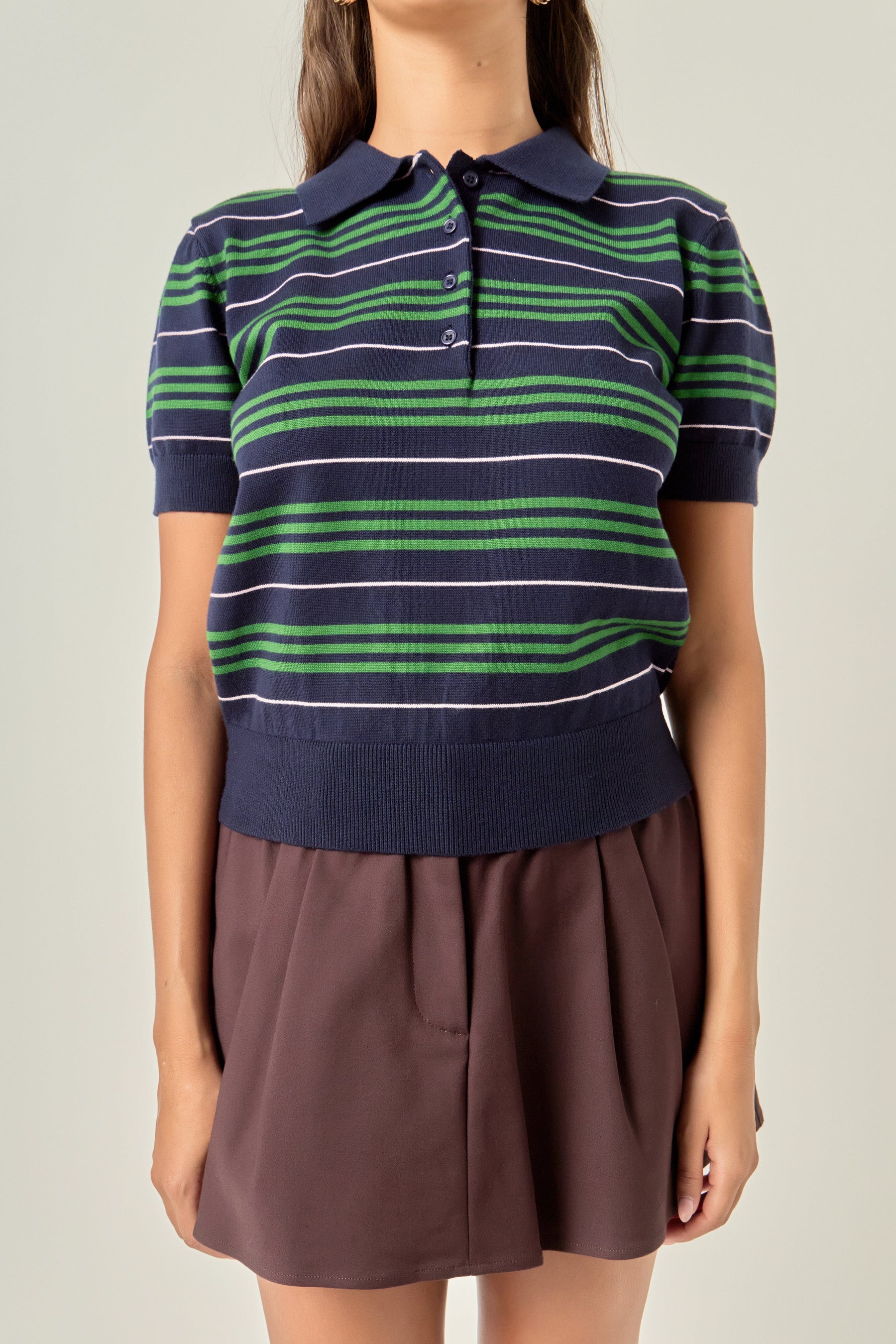 Striped Polo Knit Top