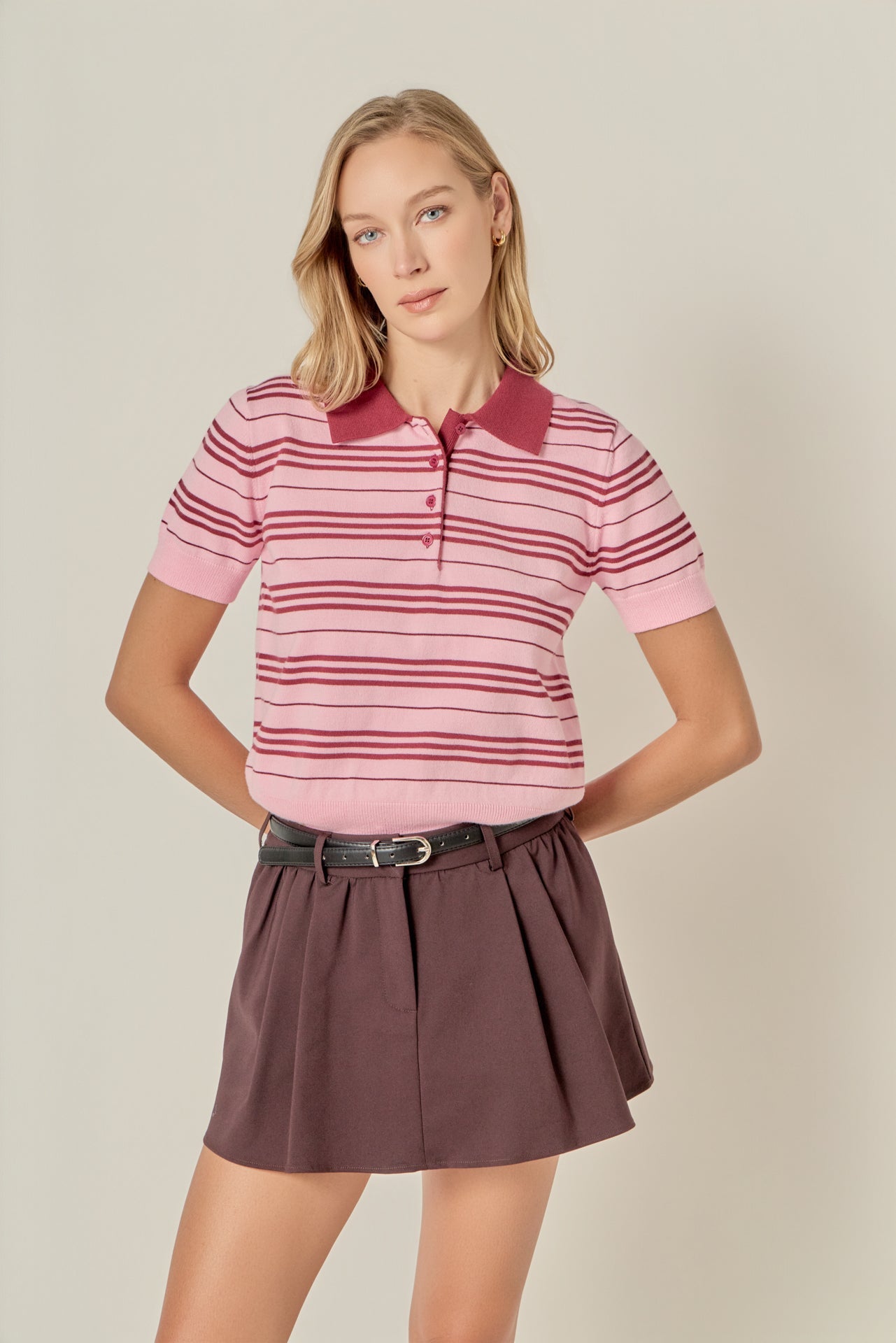 Striped Polo Knit Top