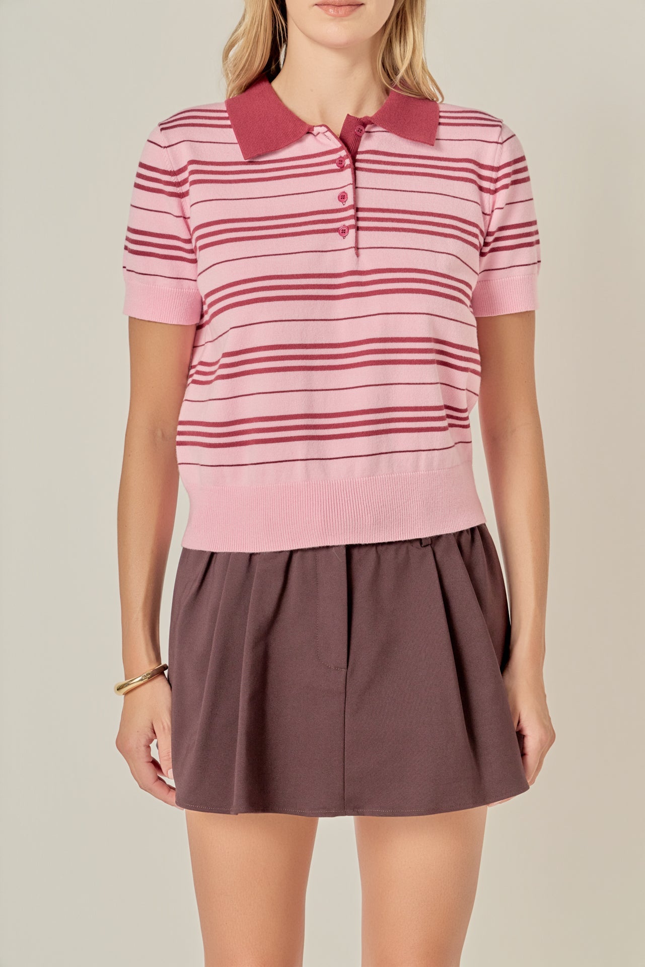 Striped Polo Knit Top