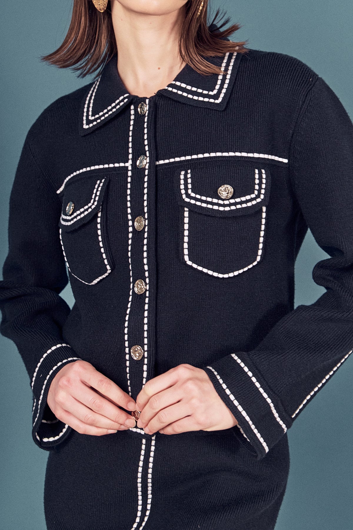 Denim-Look Knit Cardigan