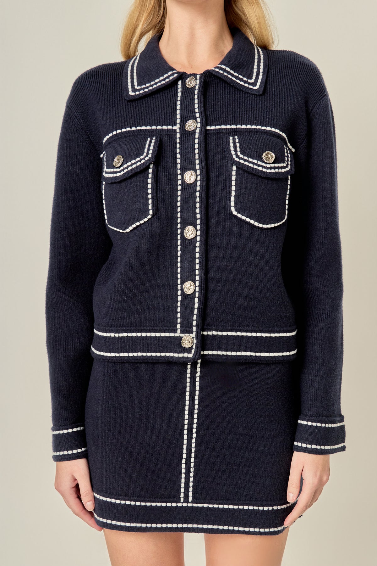 Denim-Look Knit Cardigan