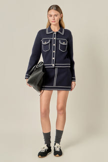 Denim-Look Knit Cardigan