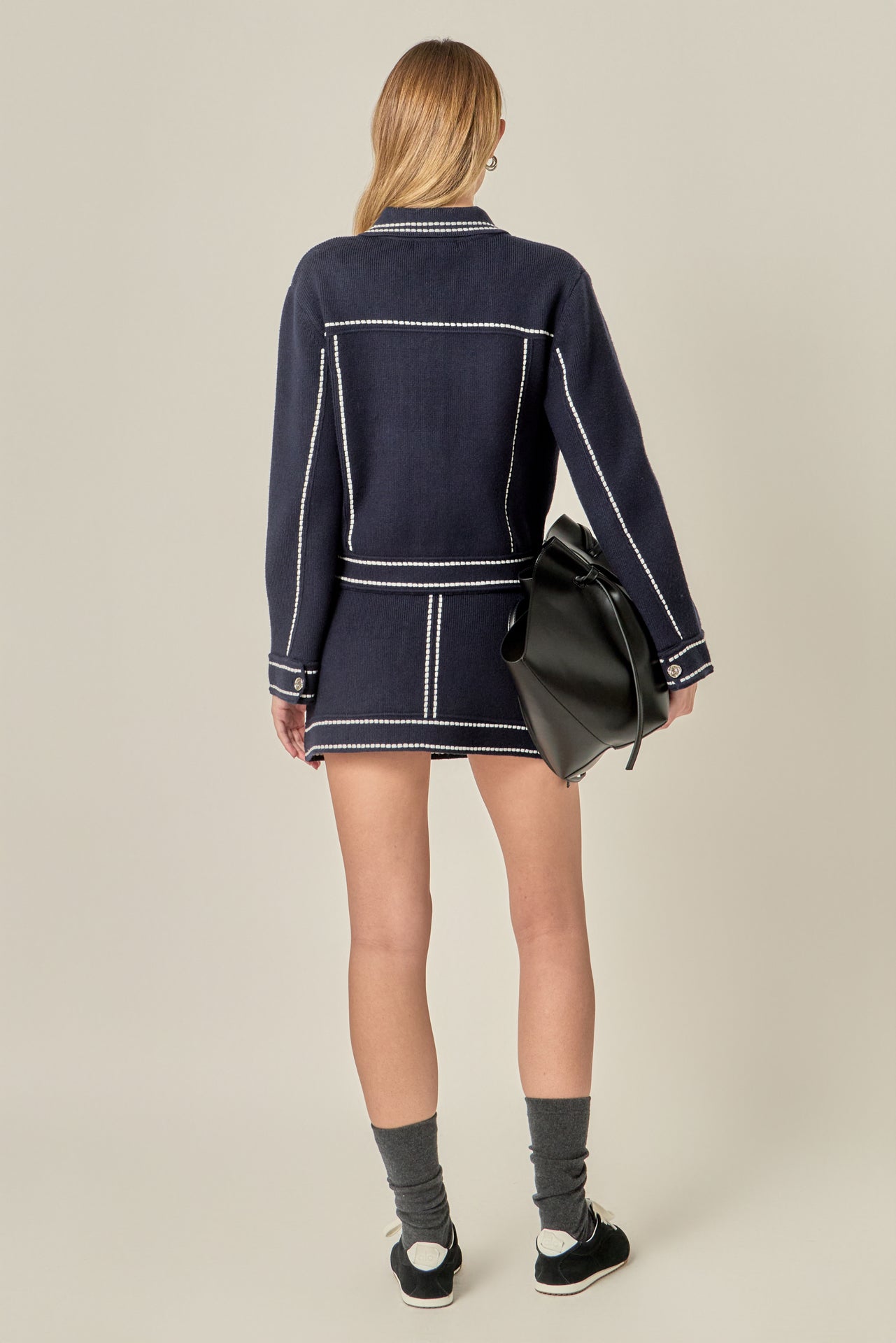 Denim-Look Knit Cardigan