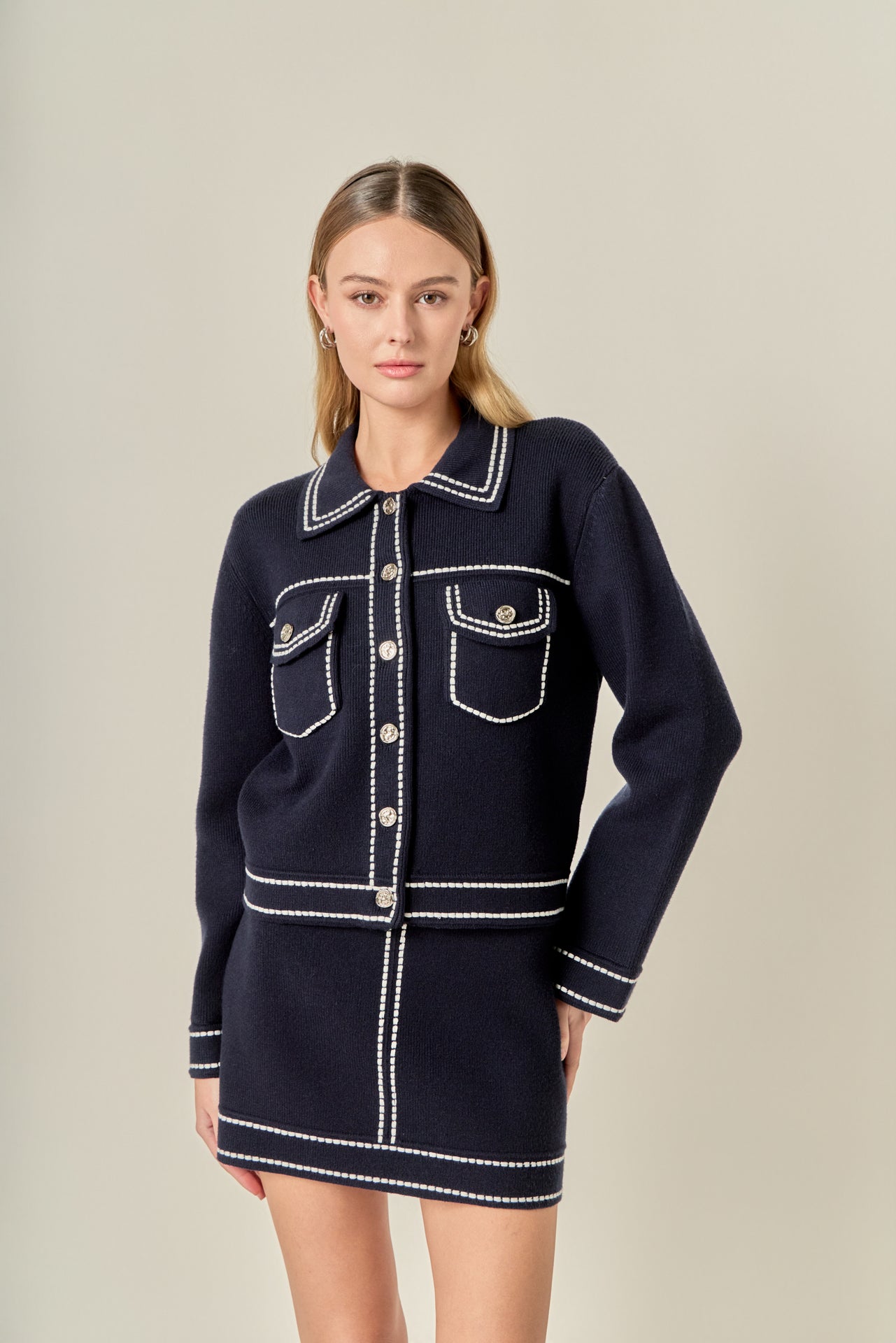 Denim-Look Knit Cardigan