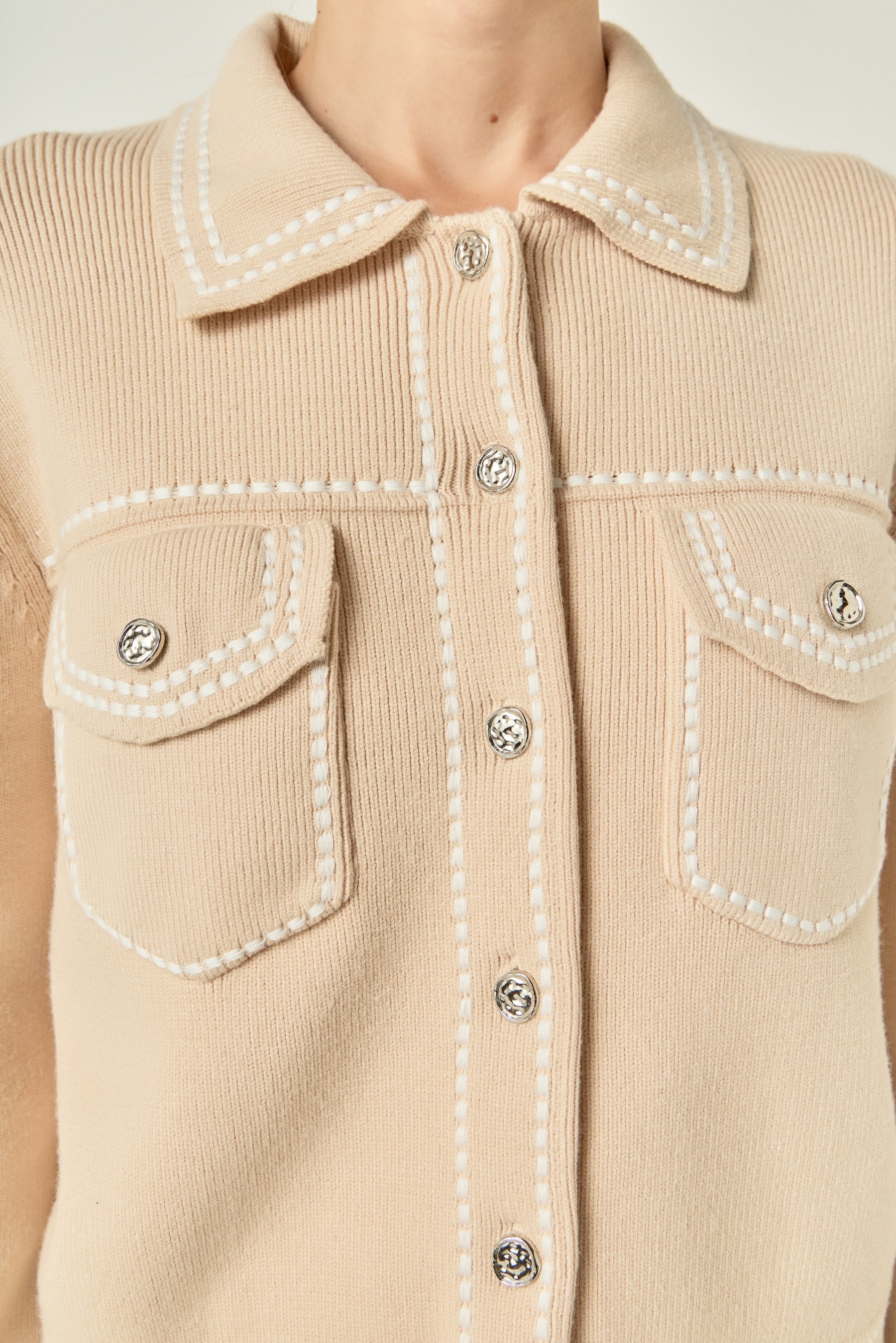Denim-Look Knit Cardigan