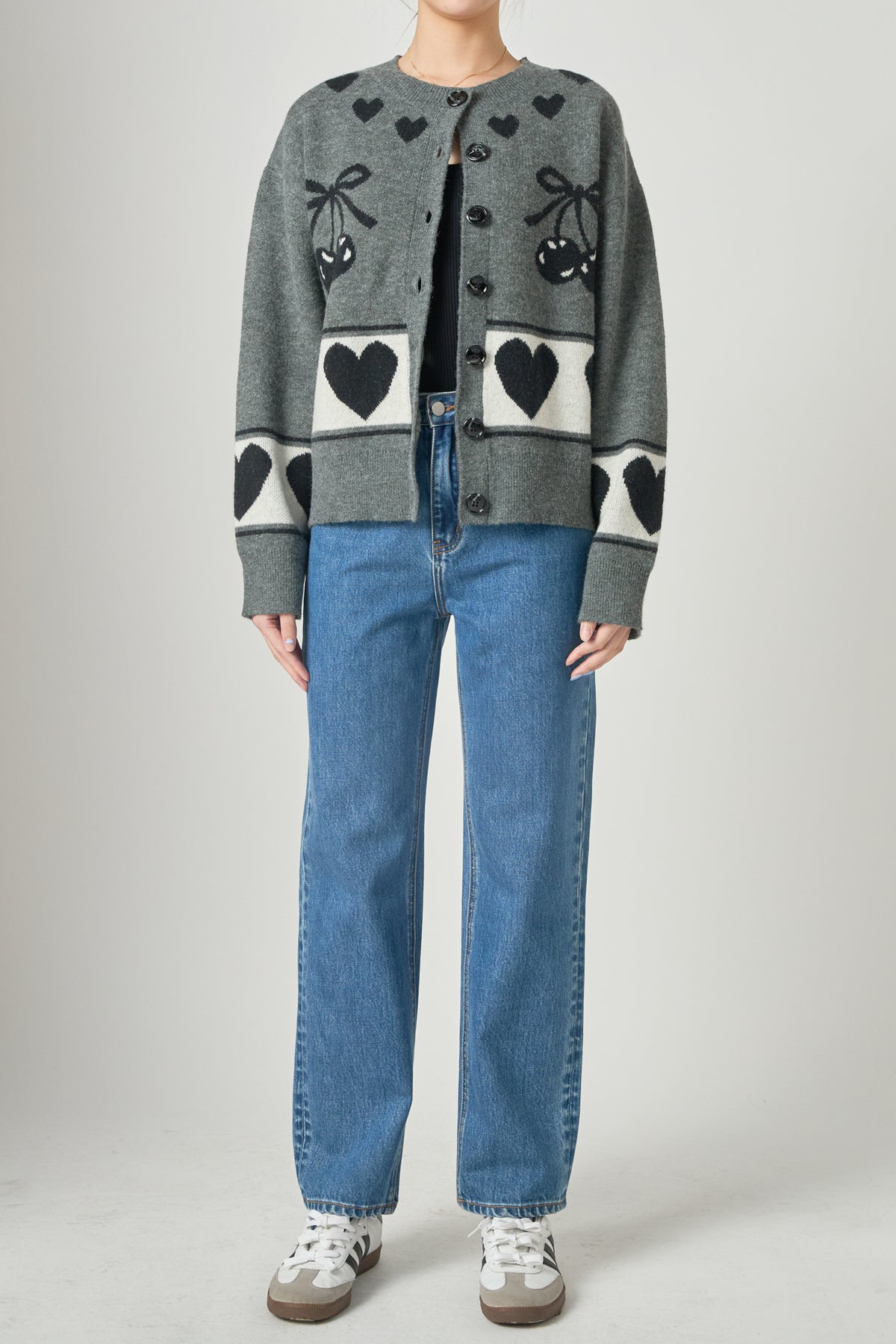 Knit Cardigan With Cherry Heart Pattern