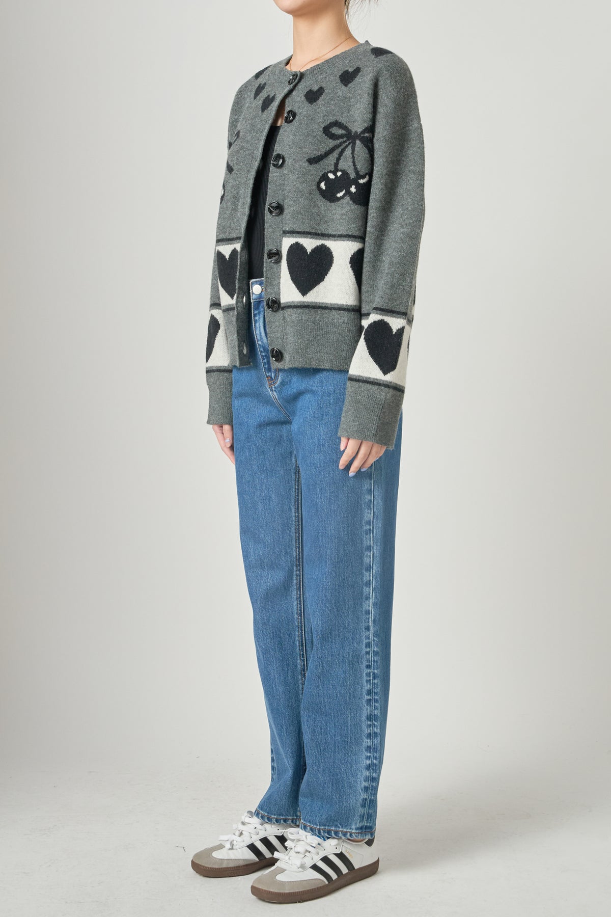 Knit Cardigan With Cherry Heart Pattern