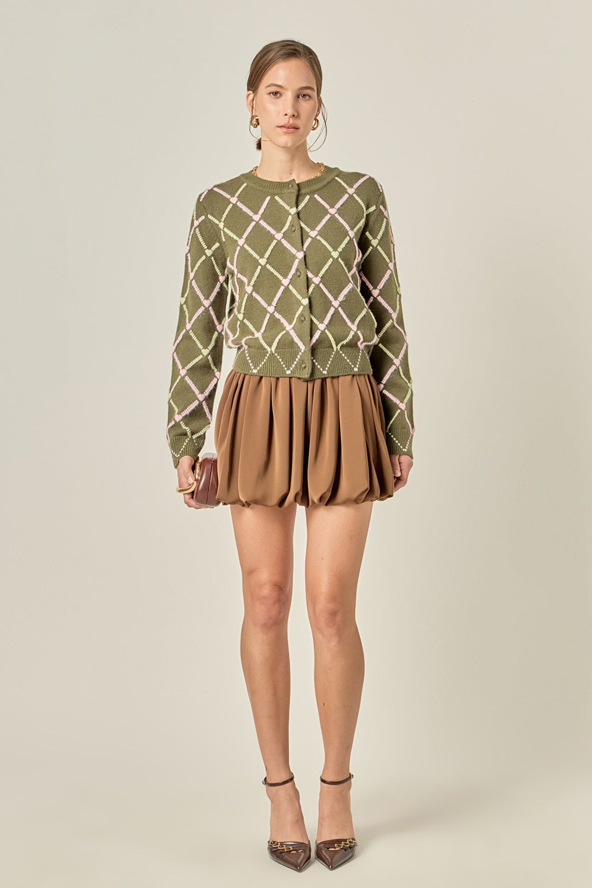 Diamond Heart Pattern Knit Cardigan