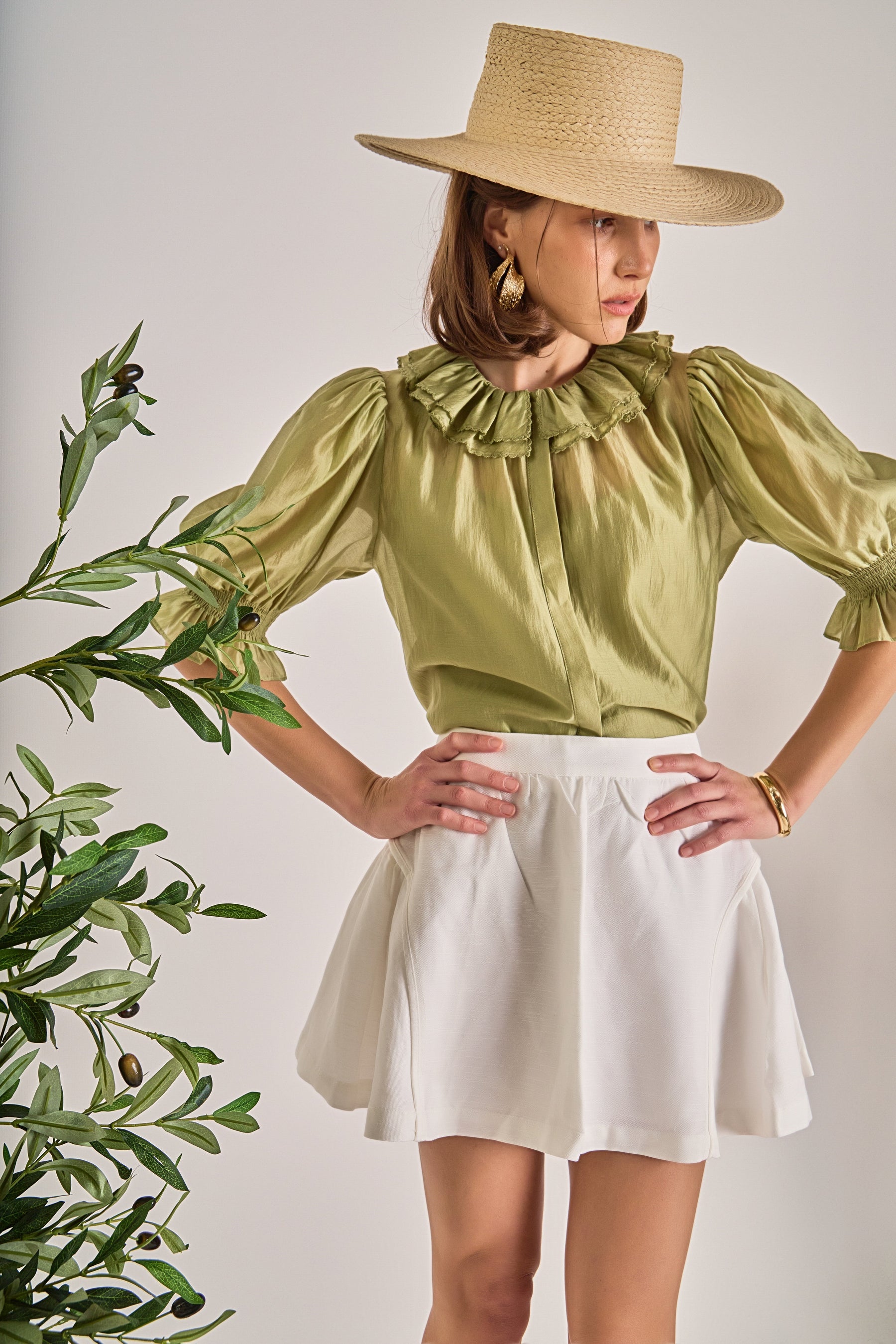 Ruffled Short Sleeves Blouse