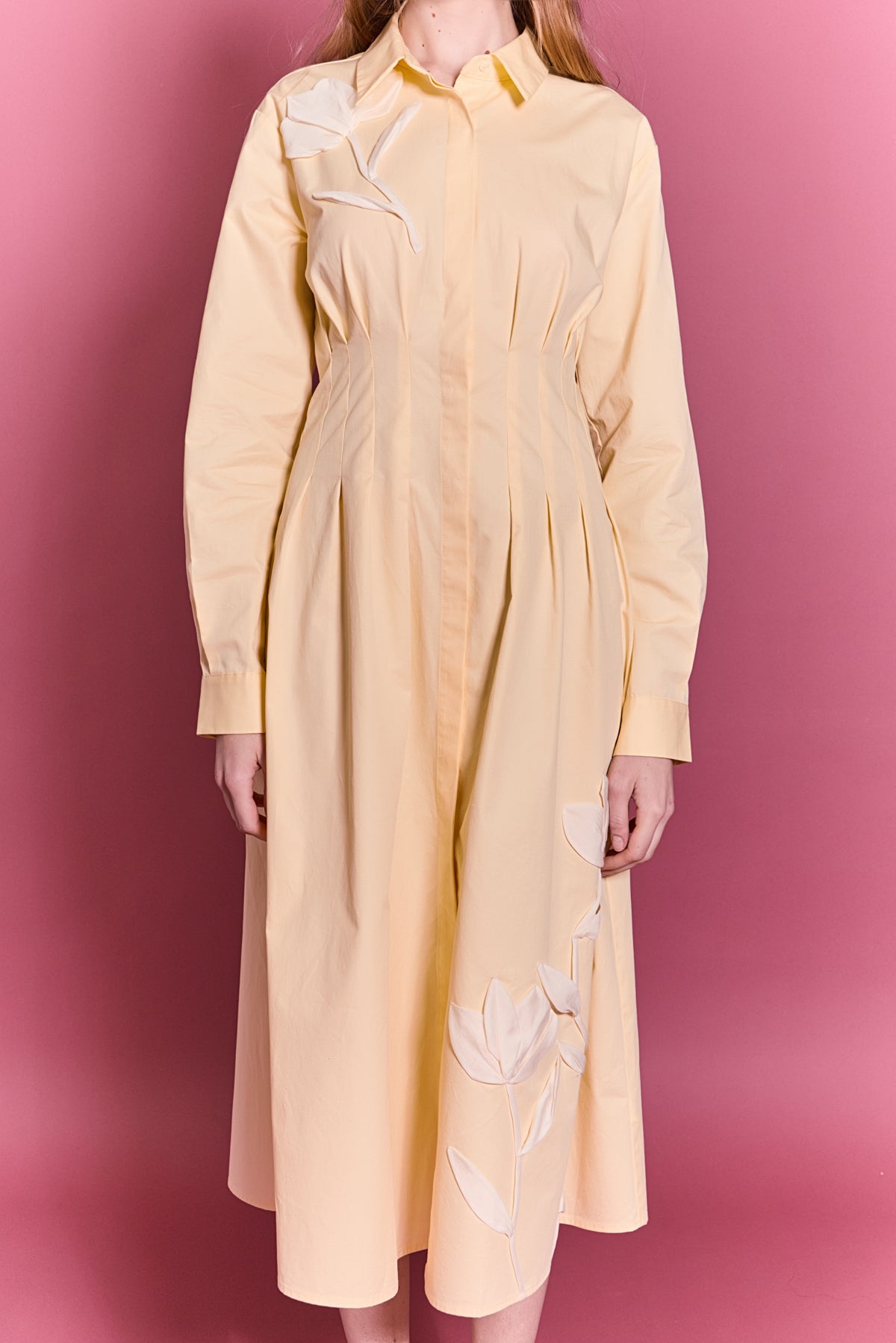Appliqued Striped Shirt Dress