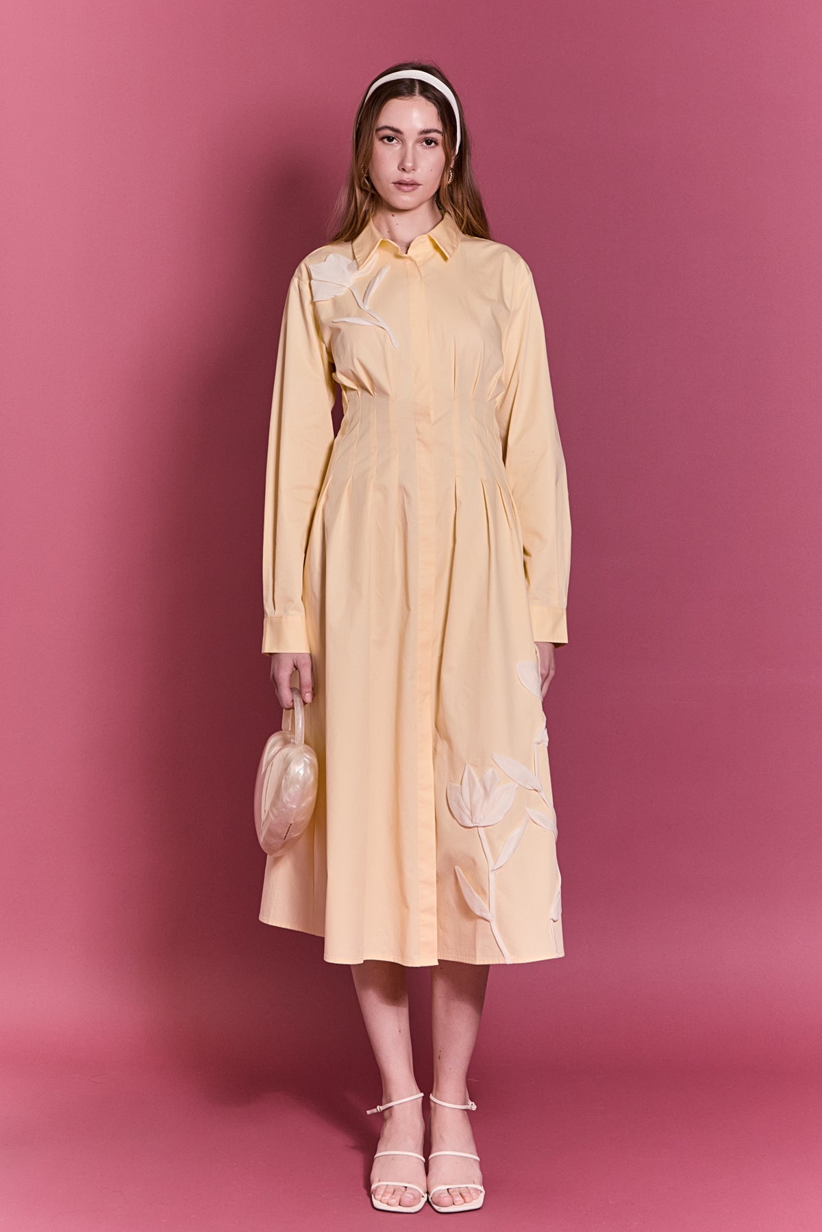 Appliqued Striped Shirt Dress