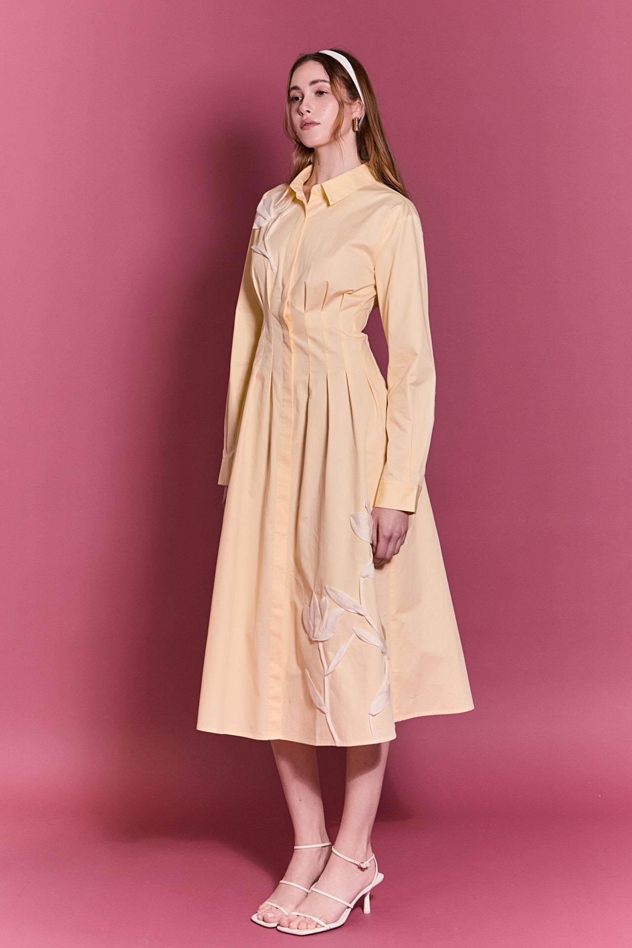 Appliqued Striped Shirt Dress