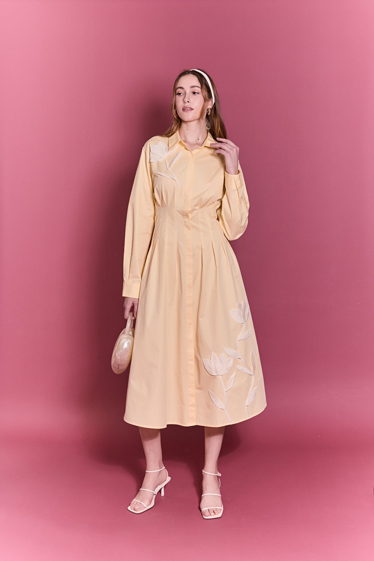 Appliqued Striped Shirt Dress