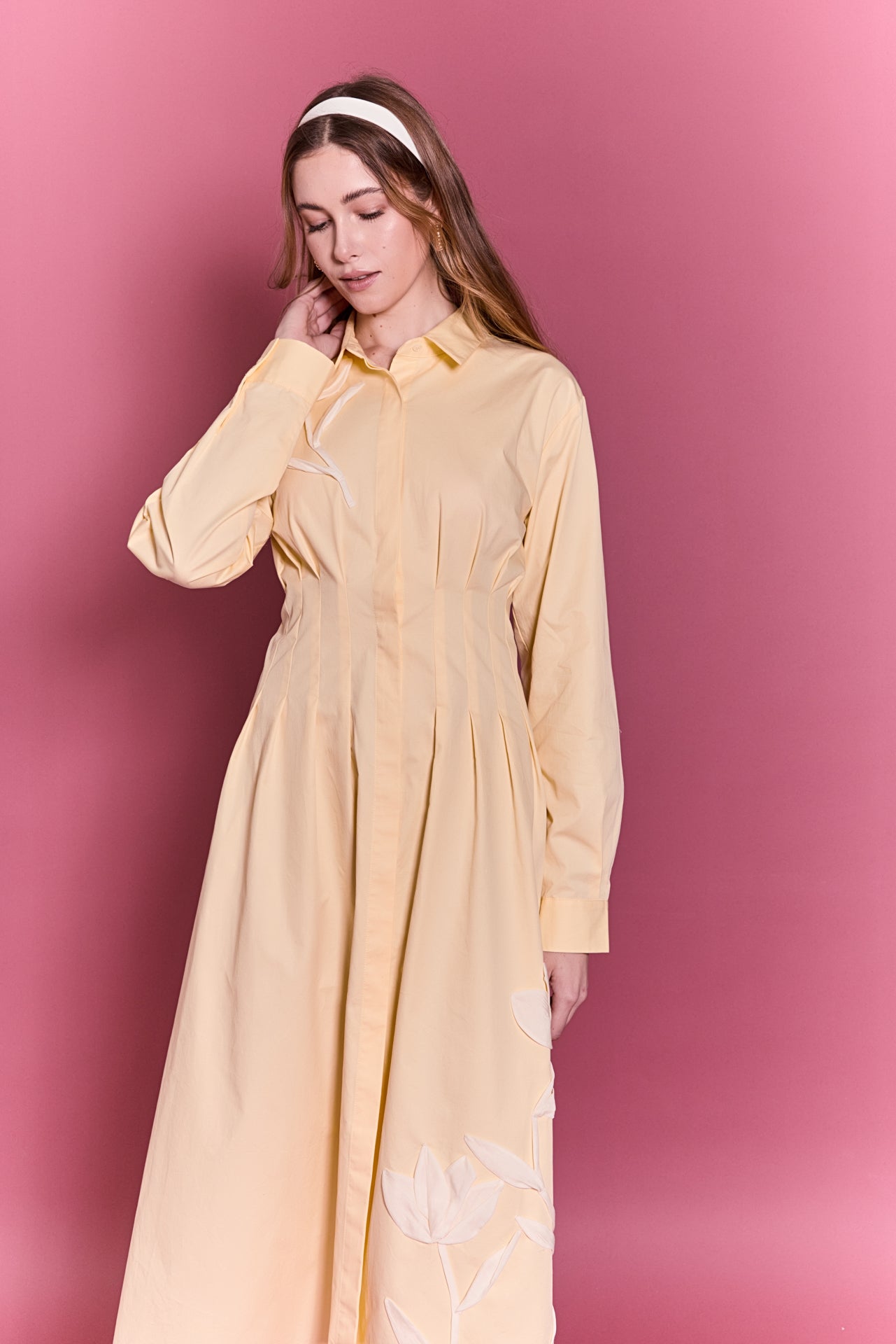 Appliqued Striped Shirt Dress