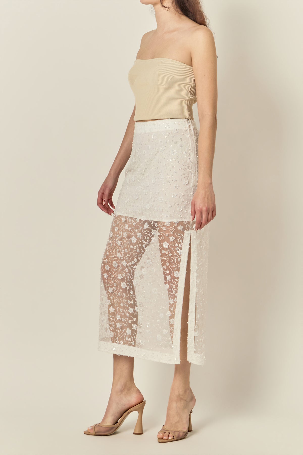 Flower Sequin Sheer Midi Skirt