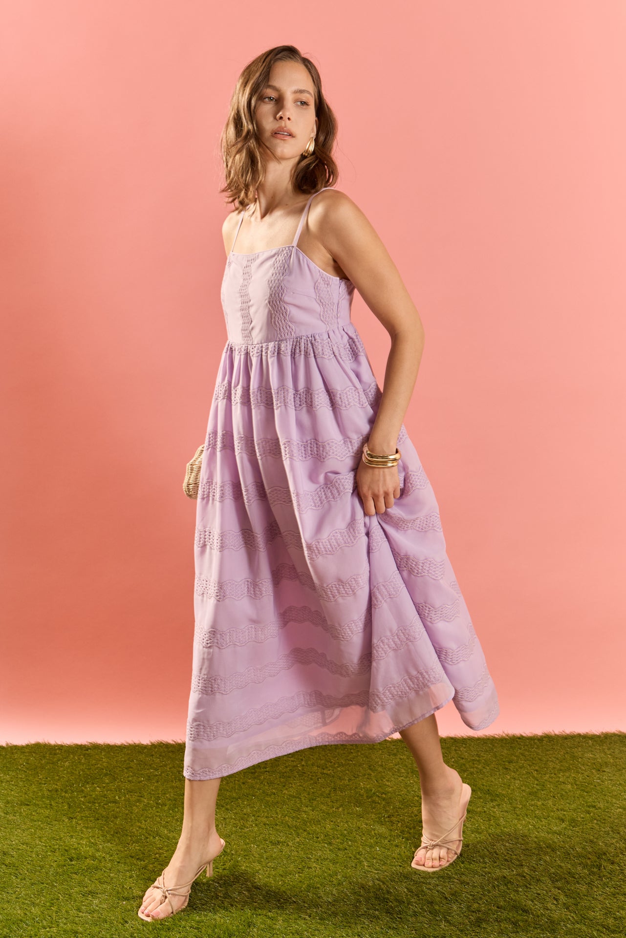 Embroidered Chiffon Sleeveless Midi Dress