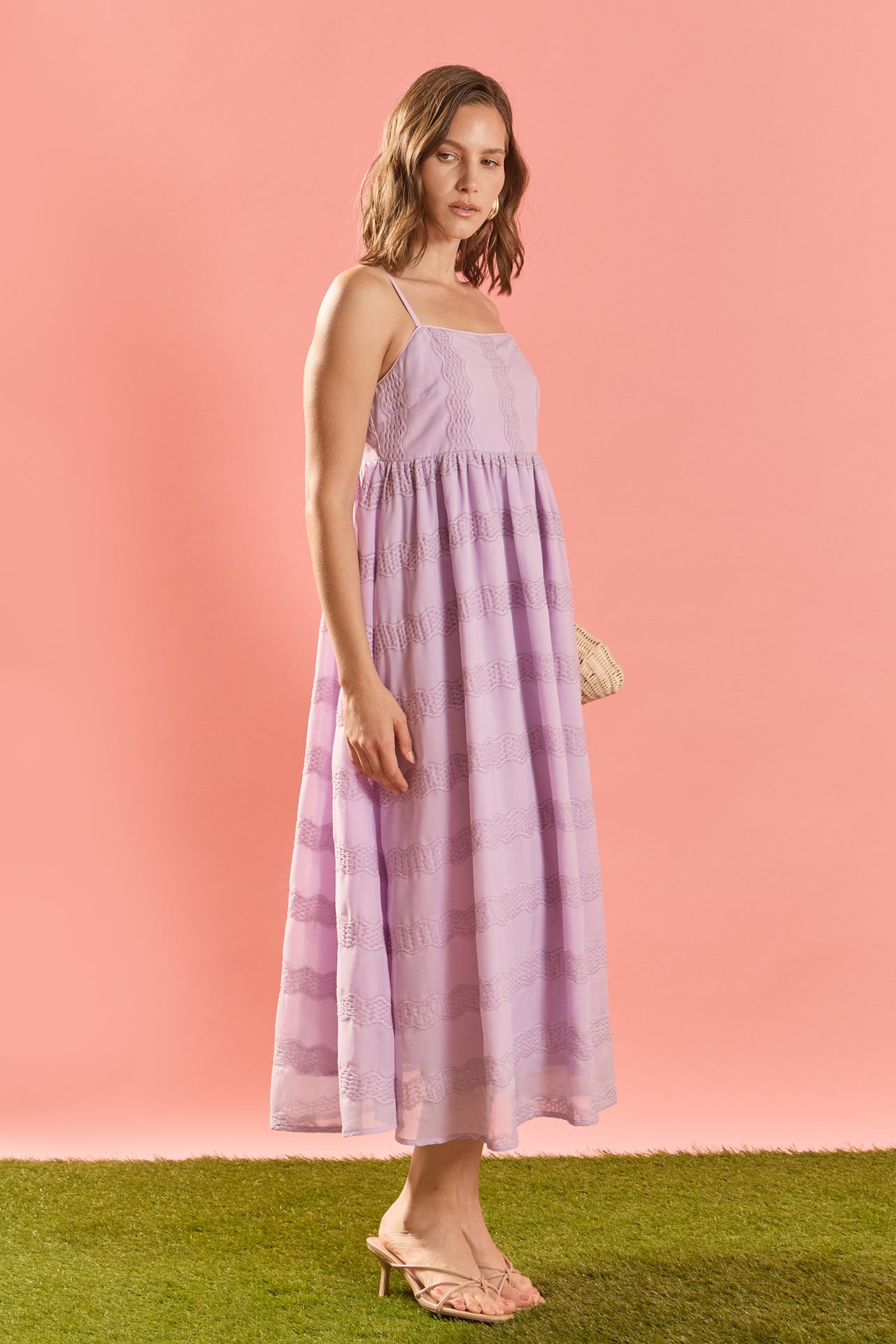 Embroidered Chiffon Sleeveless Midi Dress