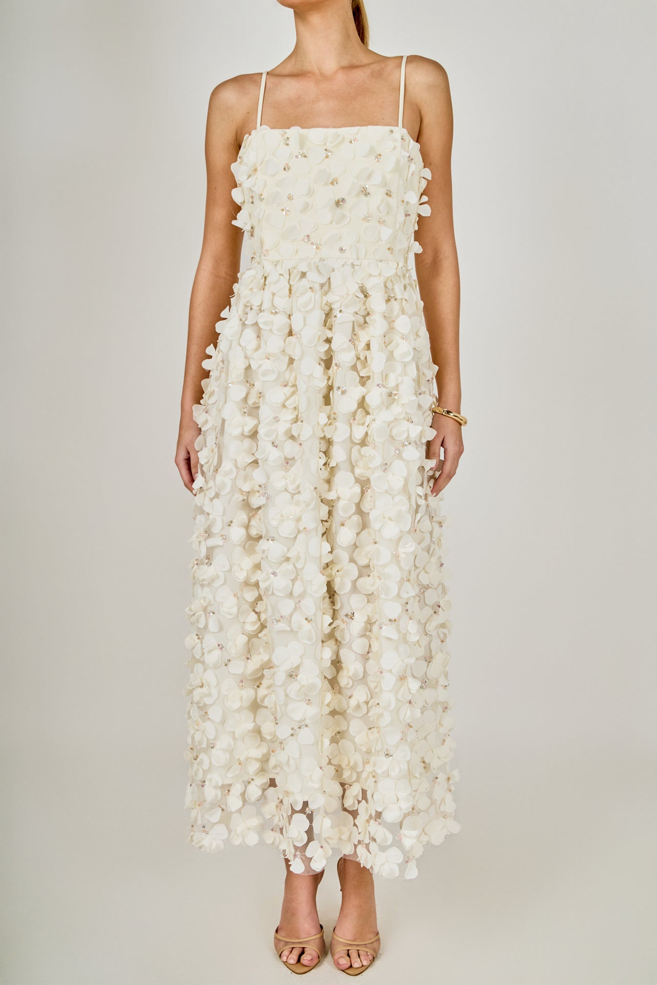 3D Floral Sleeveless Midi Dress