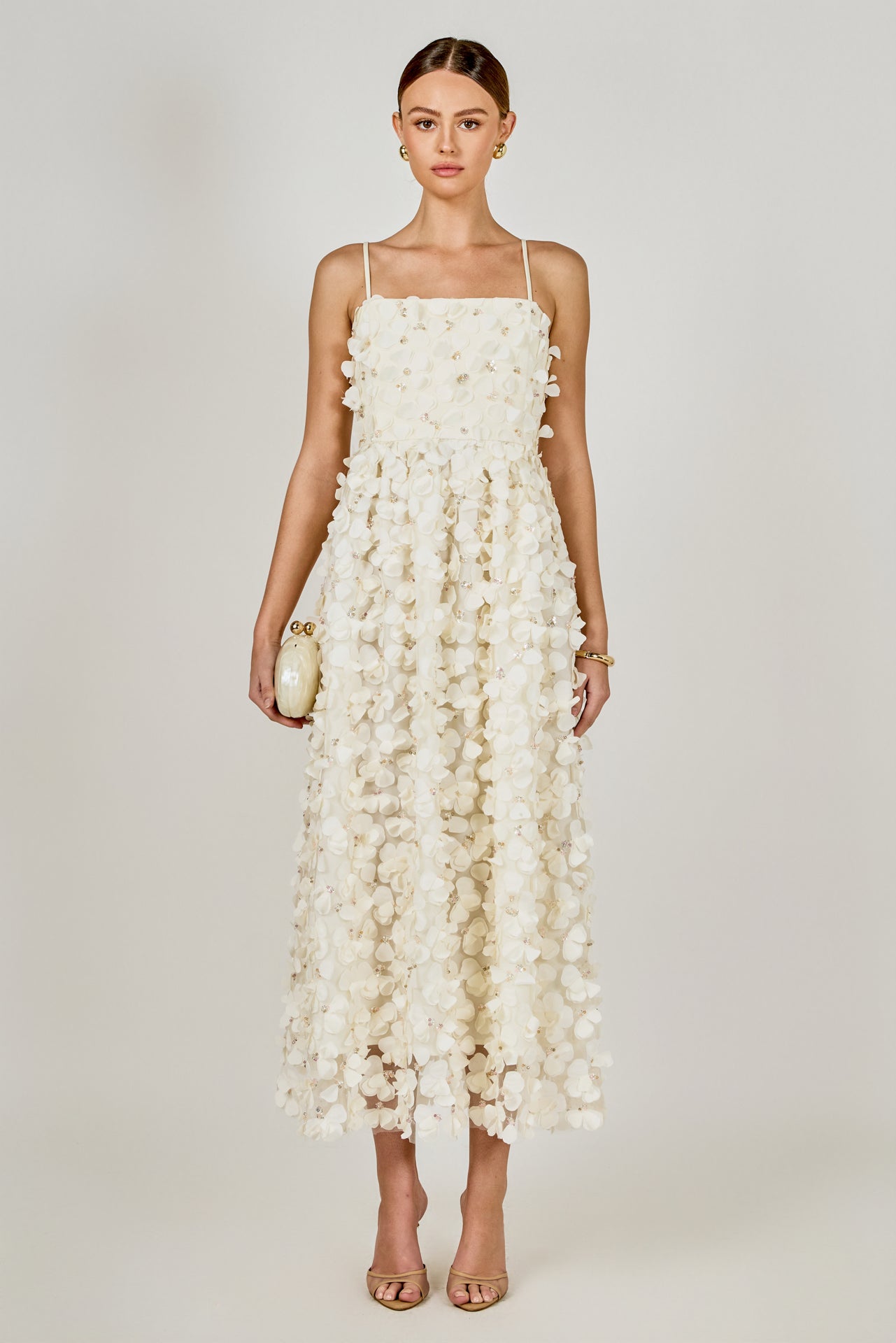 3D Floral Sleeveless Midi Dress