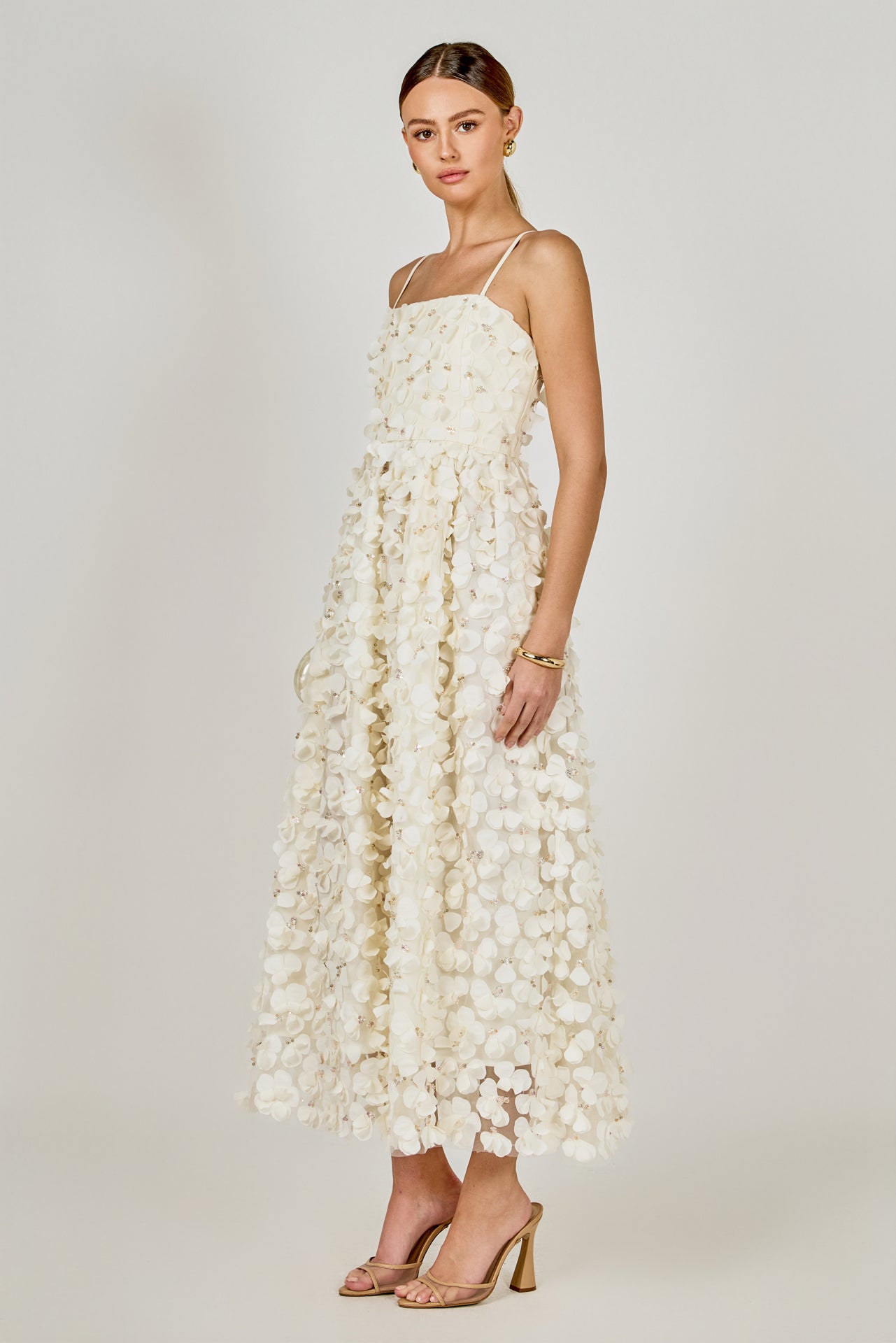 3D Floral Sleeveless Midi Dress