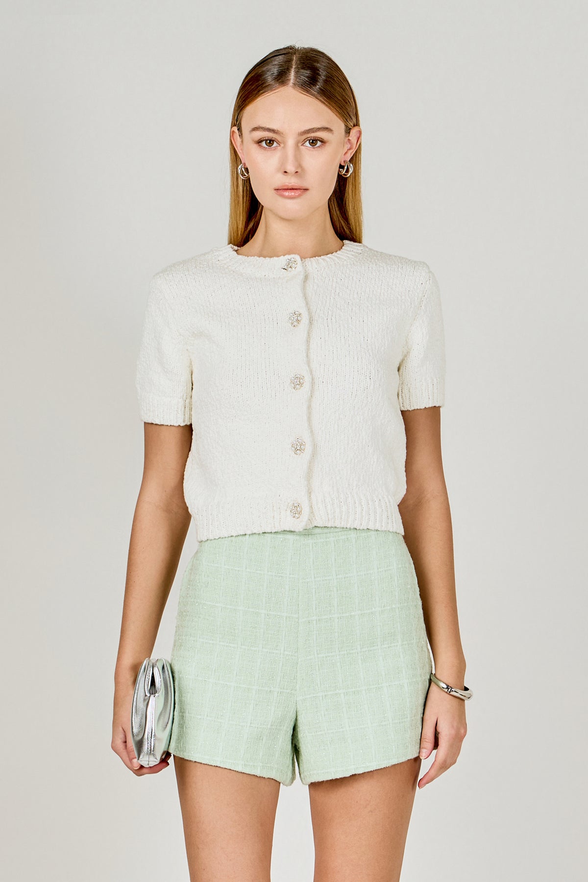 Collared Knit Short Sleeve Jacket