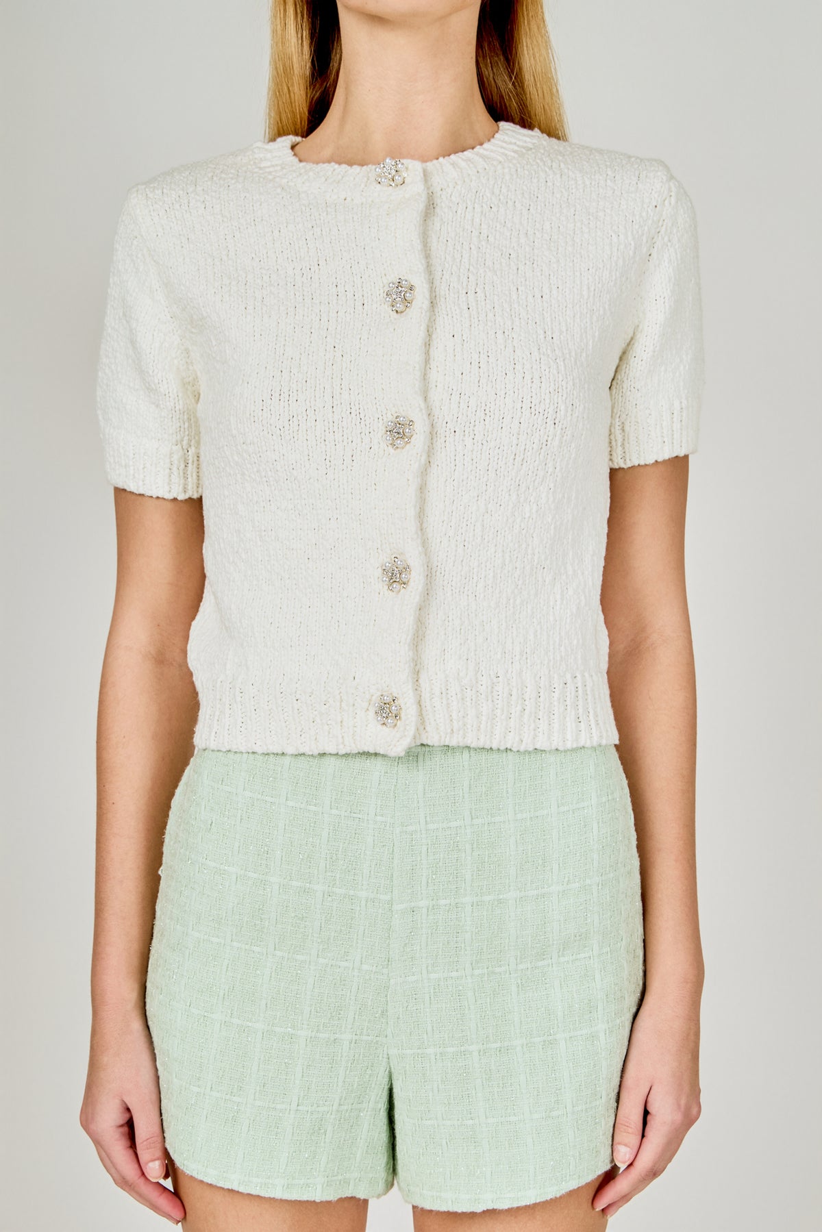 Collared Knit Short Sleeve Jacket