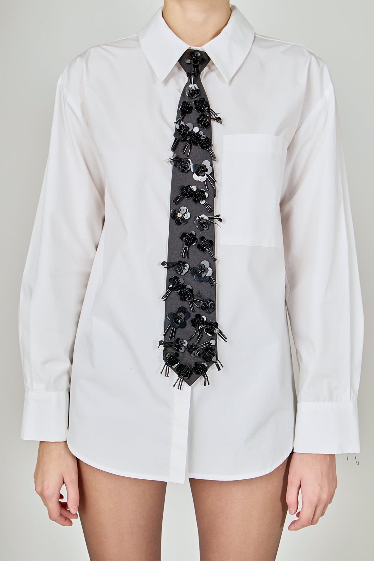 Detachable Sequin Tie Shirt