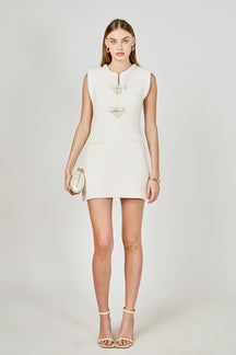 Sleeveless Mini Knit Dress With Bow Accents
