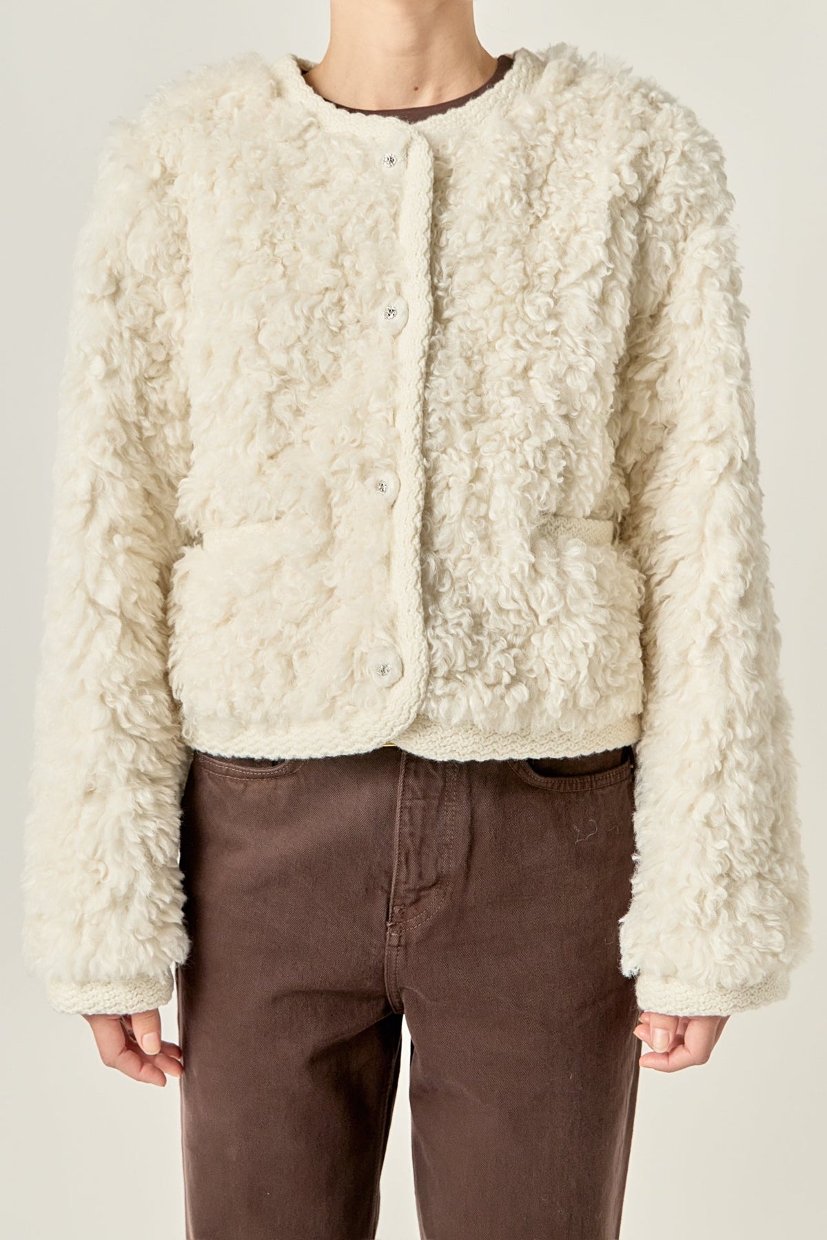 Knit Trim Teddy Jacket