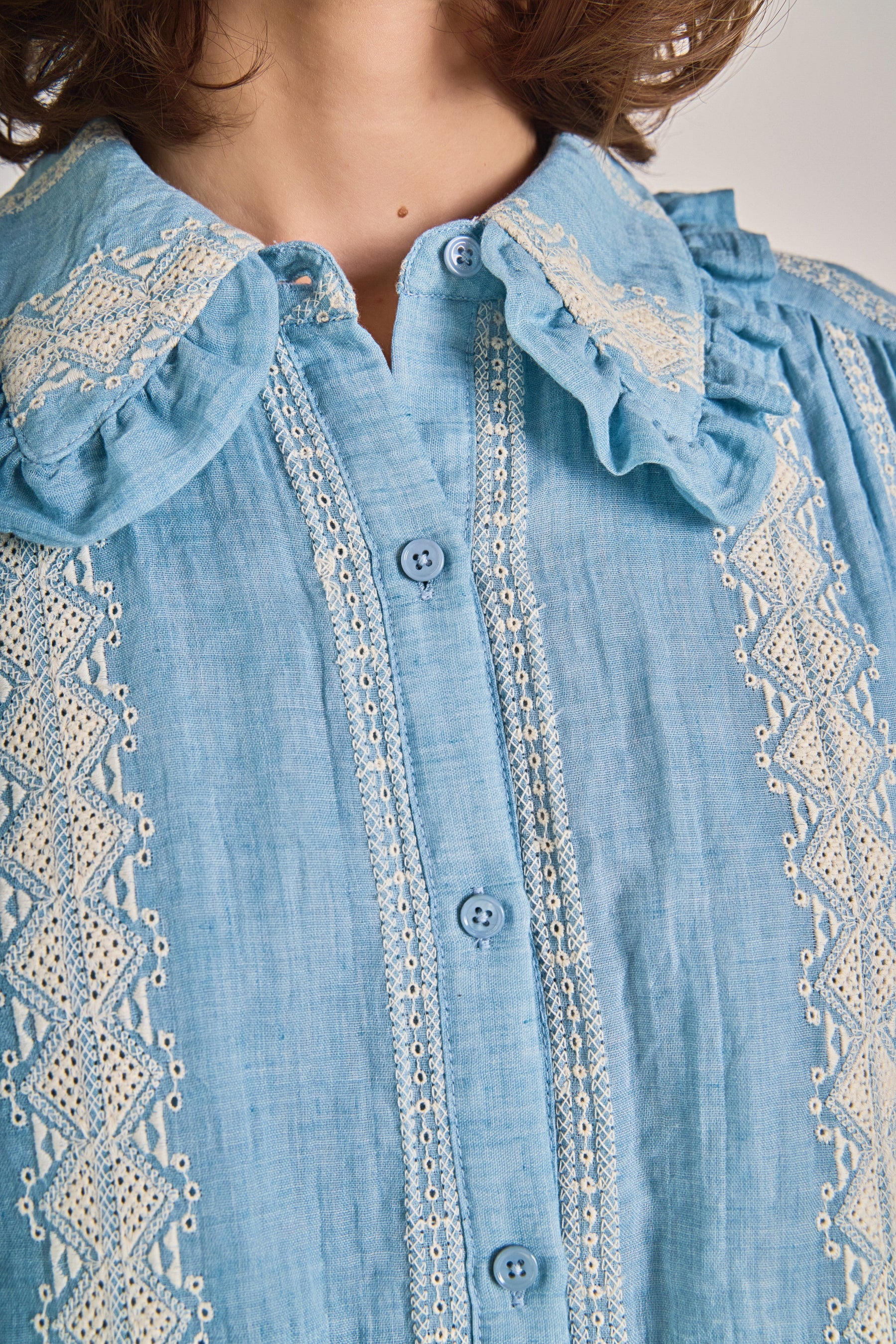 Embroidered Ruffle Collar Blouse